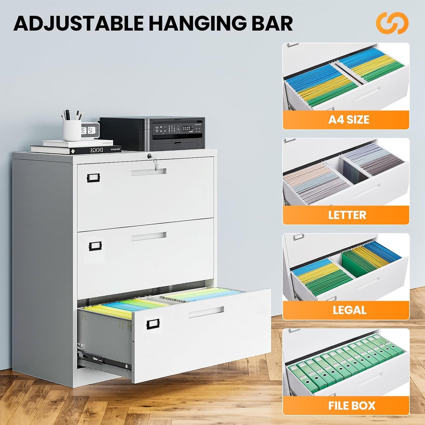 3 Drawer File Cabinets for Home Office, Metal Filing Cabinet with Lock, White Locking File Caninet Three Drawer, Office Storage Caninets Steel Cabnet for Letter/Legal/A4/F4-Assembly Required