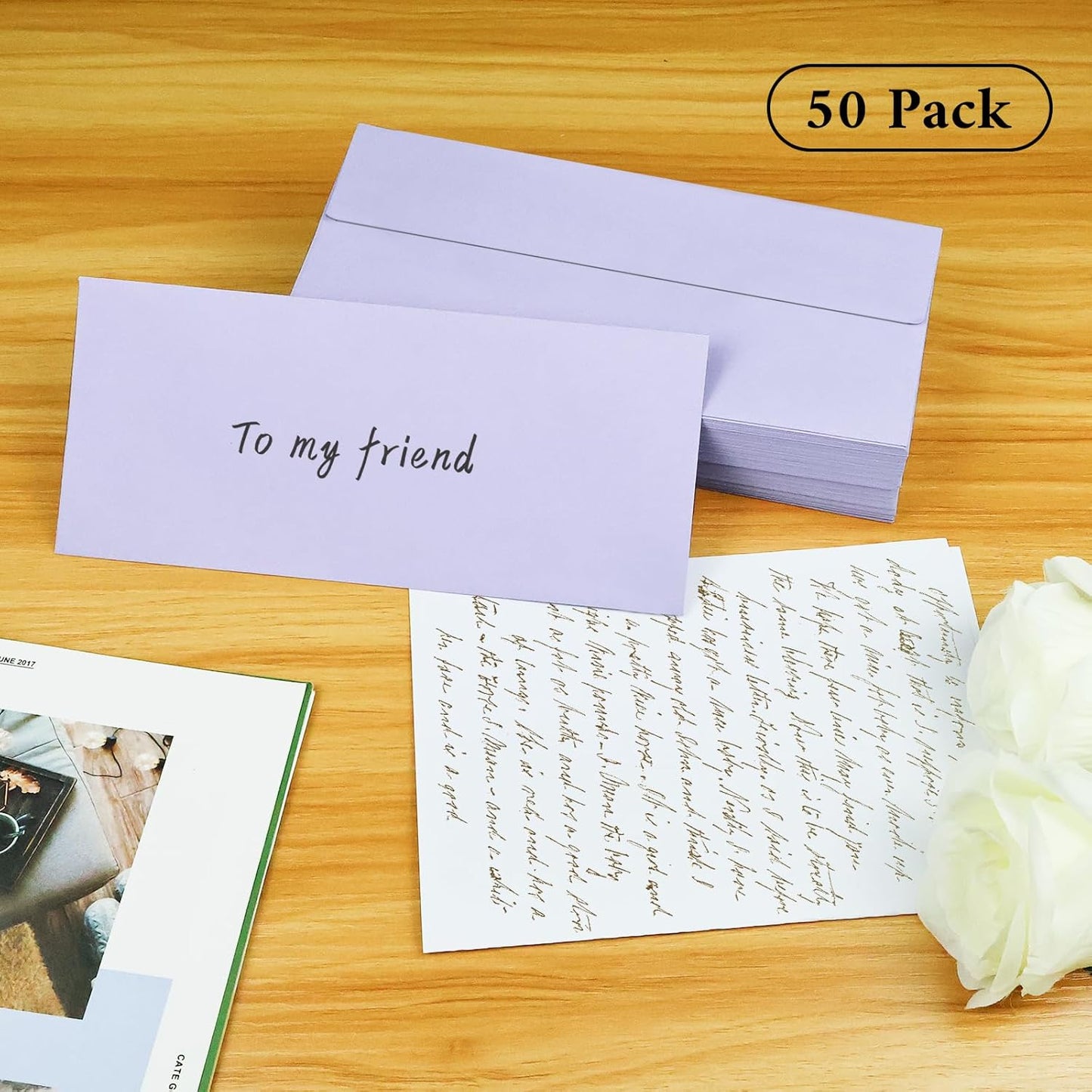 50 Pack #10 Business Envelopes, Light Purple Standard Envelopes Self Seal, Letter Size Mailing Envelopes for Checks Letters Invoices Statements Birthday Graduation Wedding, 4 1/8 x 9 1/2 Inch