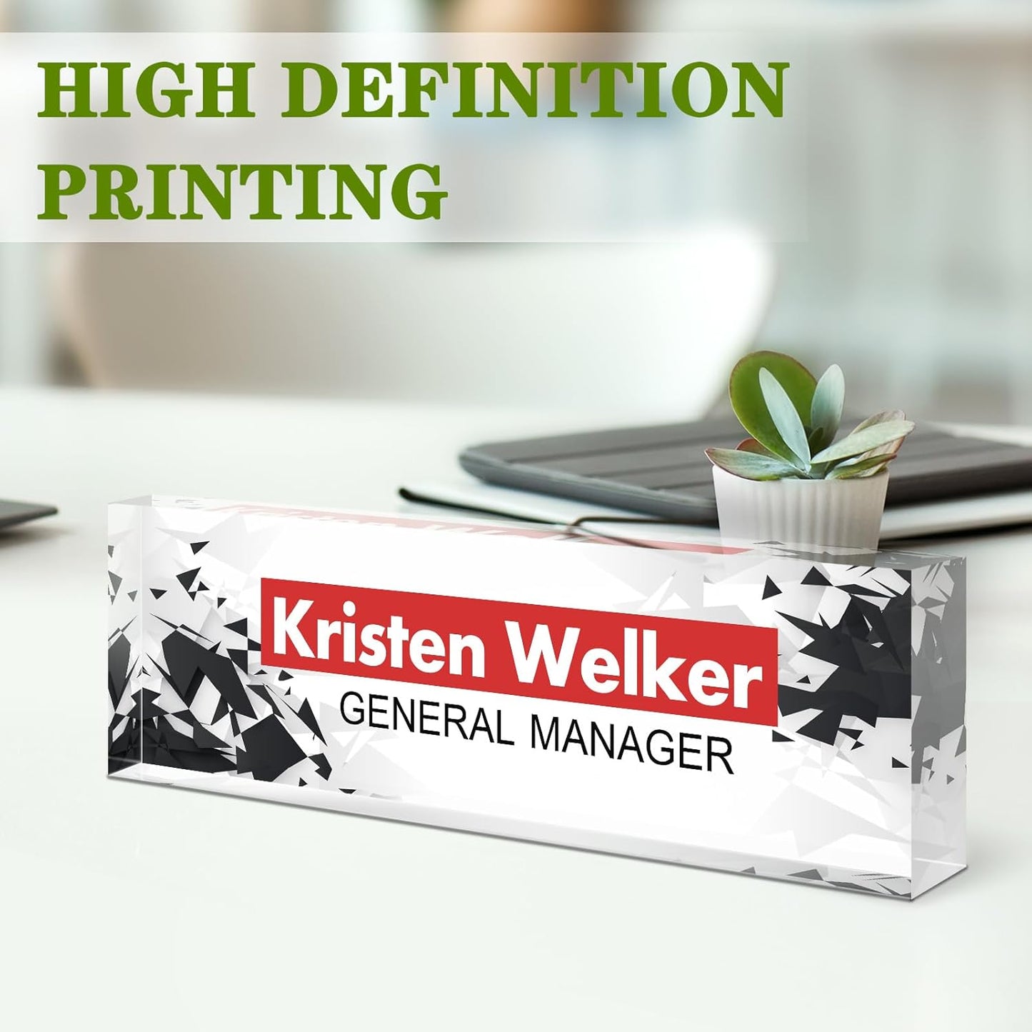 Gowellly Desk Name Plate Personalized - Custom Acrylic Name Plate for Desk - Enterprise Custom Logo/Text nameplates - Employee Appreciation Gifts (White/Red)