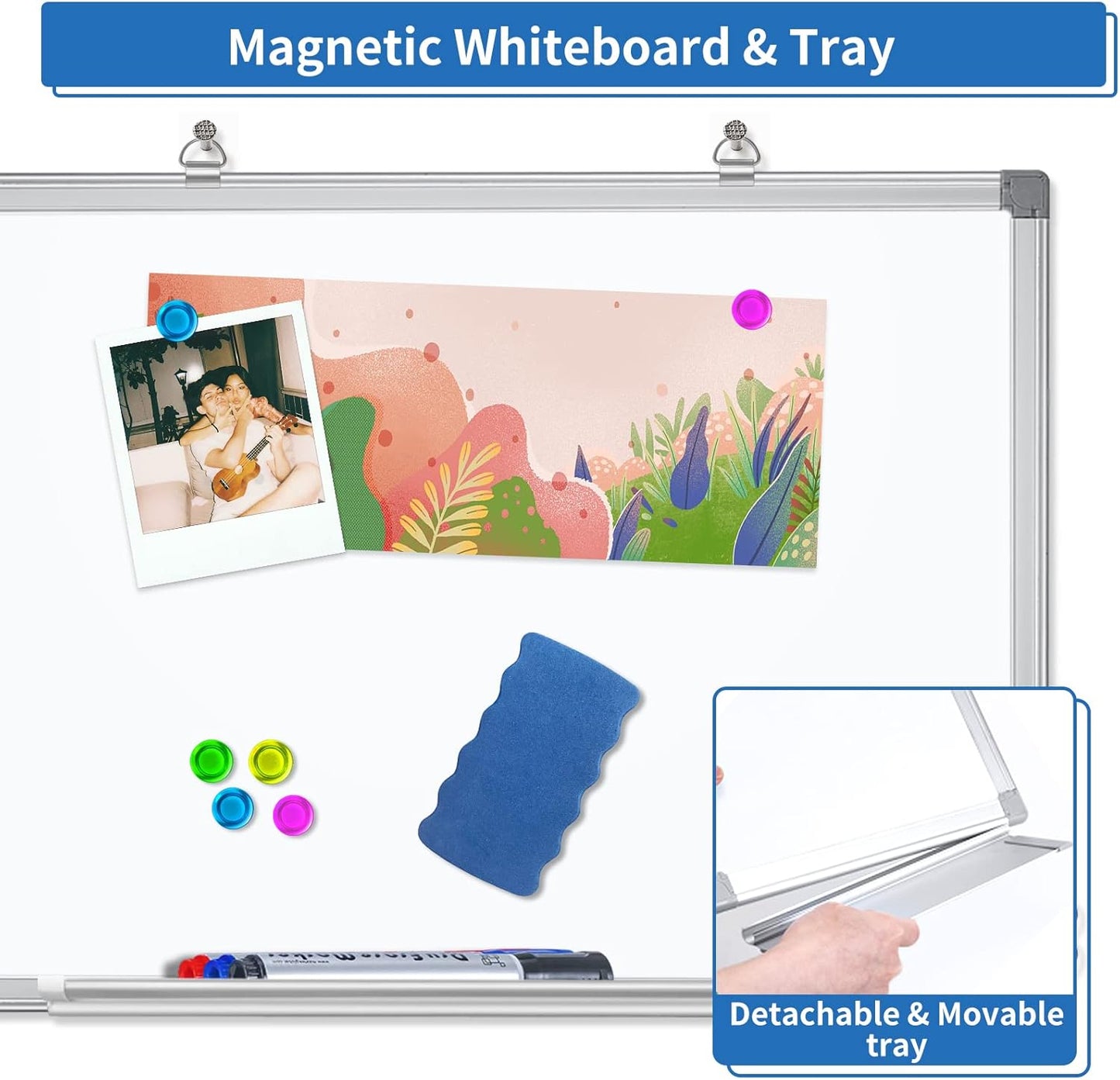 White Board Dry Erase, 24 x 18 inch Magnetic Dry Erase Board Whiteboard for Wall, Aluminum Frame Hanging Whiteboard Marker Board Writing Board for Home Classroom Office
