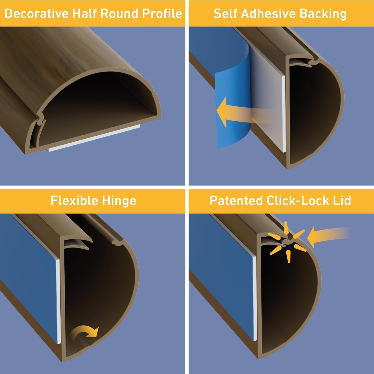 D-Line Half Round Cord Hider, Patented Cable Cover, Hide TV Wall Mount Wires, Raceway for Cords, Decorative Wire Covers, Paintable, Adhesive - 1x 1.18in W x 0.59in H x 39in L - Wood-Effect
