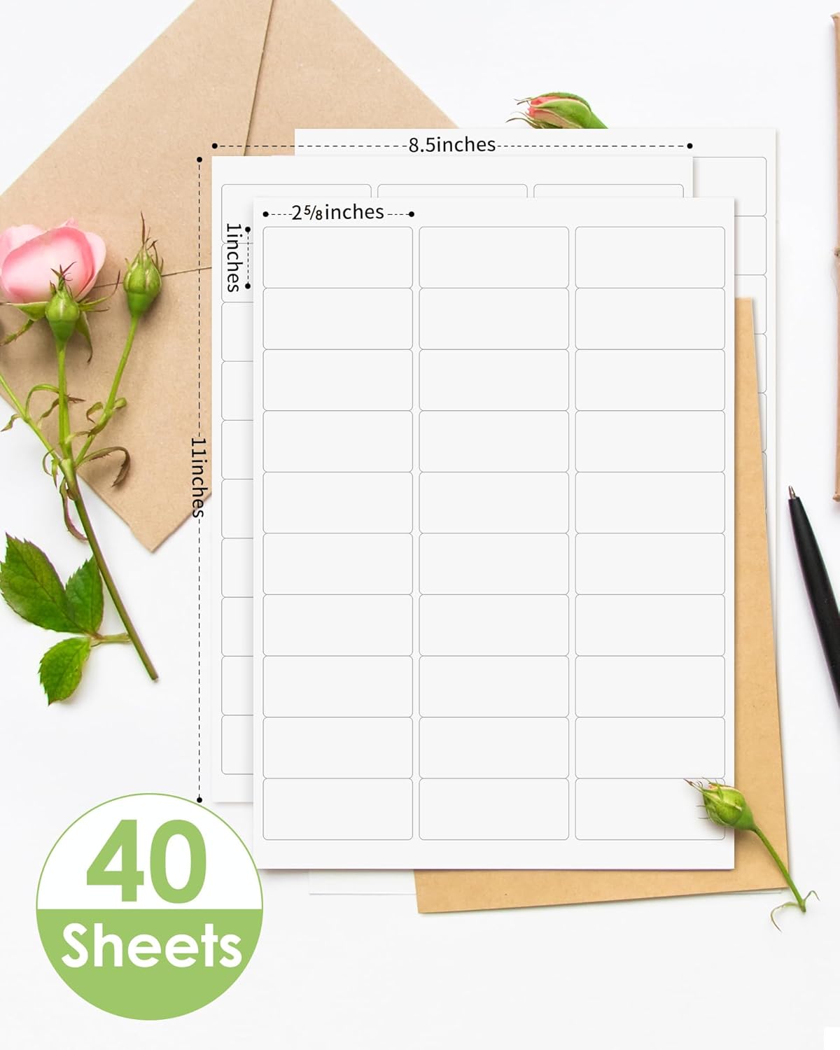 Shipping Label Return Address Mailing Sticker Paper 1" x 2-5/8" 1200 Labels for Inkjet Printer 5160 5260 8160 Printing Printable Easy to Peel to Write on Envelope Blank Matte White 8.5 x 11, 40 Sheets