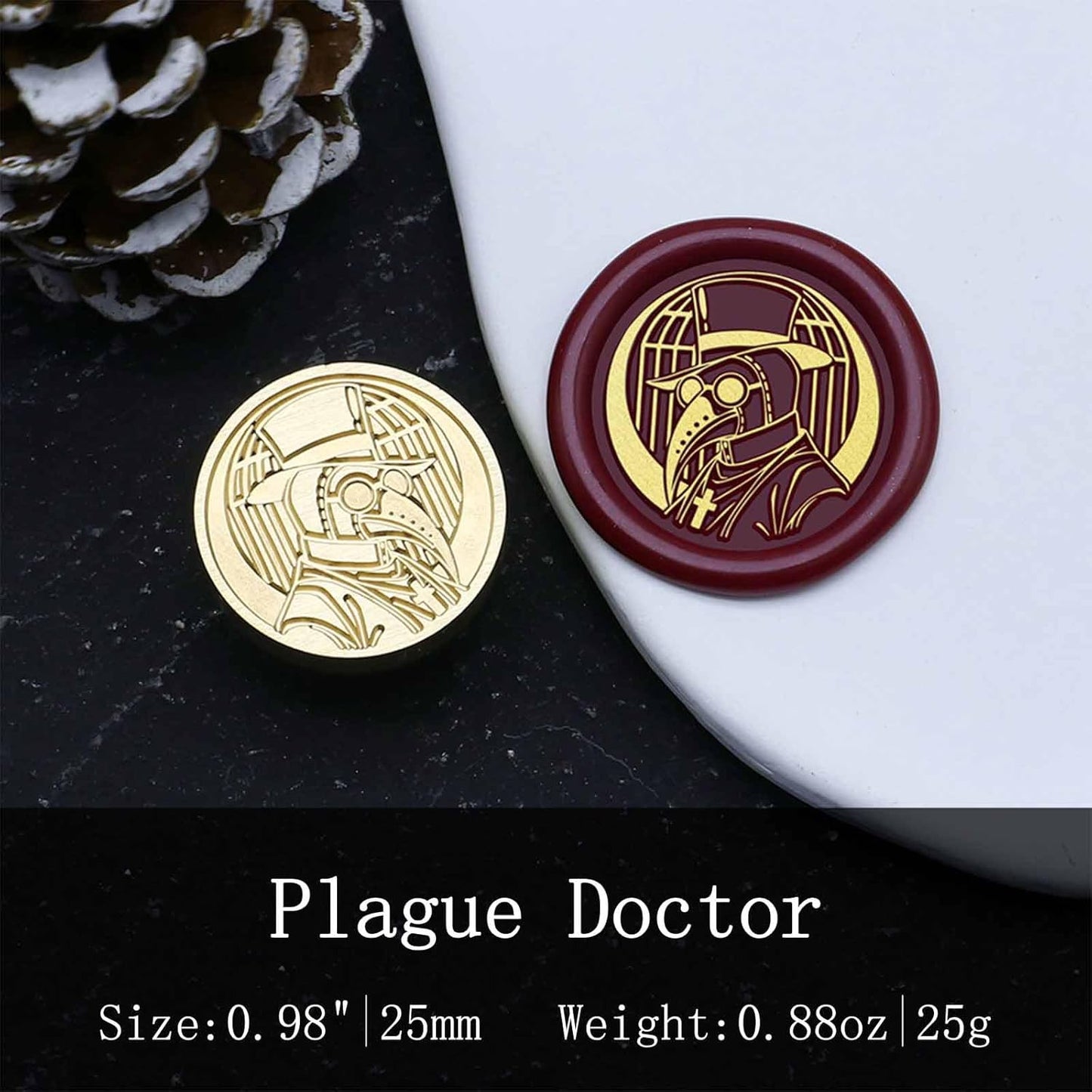 Plague Doctor Wax Seal Stamp - 0.98 inch/25mm Vintage Removable Brass Stamp Head with Handle for Wedding Invitations Envelopes Halloween