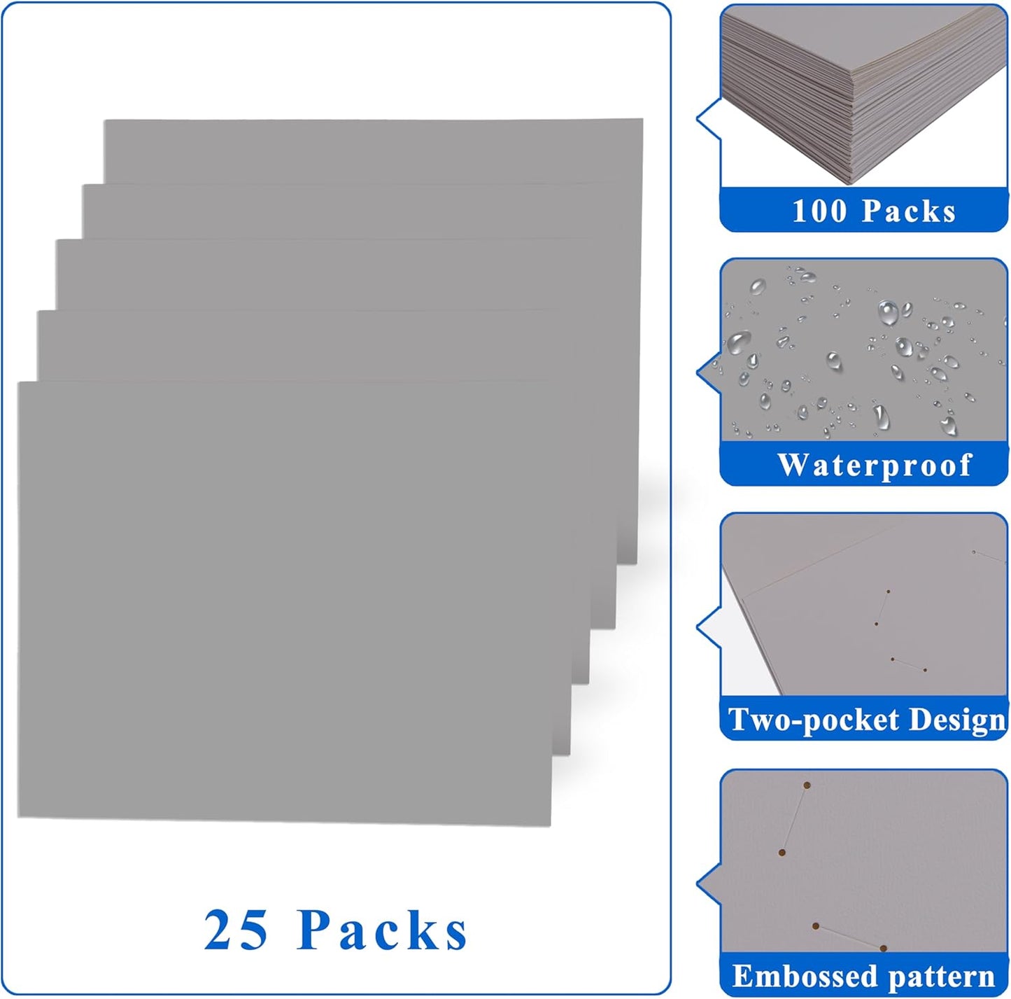 Two Pocket Folders,50 Packs 2 Pocket Folders Bulk,Fit Letter Size Paper Documents Folder for School Office Home Business,Grey