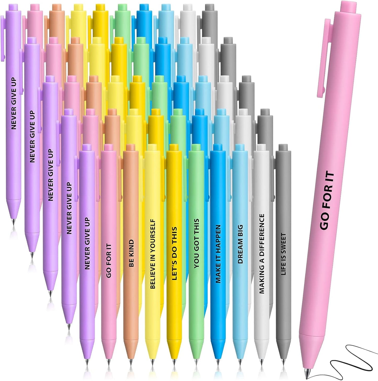 Epakh 50 Pcs Funny Pens Inspirational School Pens Bulk Positive Motivational Quotes on Ballpoint, Black Ink Pen for Adults Back to Schools Gift from Teacher(Inspirational,Macaron Color)