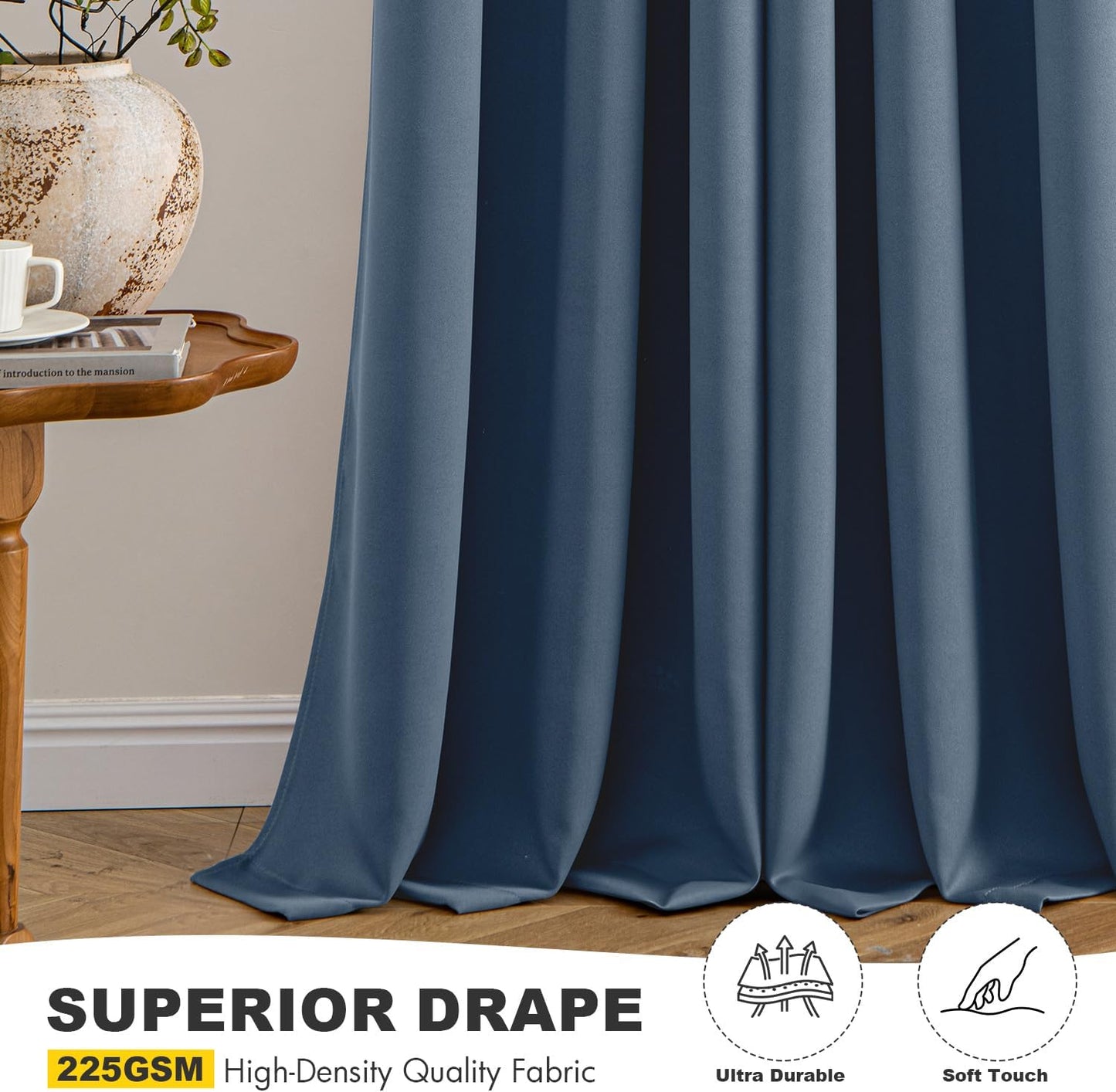 MIULEE Stone Blue Blackout Curtains for Bedroom Living Room 90 Inches Long 2 Panels, Thermal Insulated Room Darkening Drapes Solid Grommet Top Noise Reducing Light Blue Window Treatments 40x90 Inch