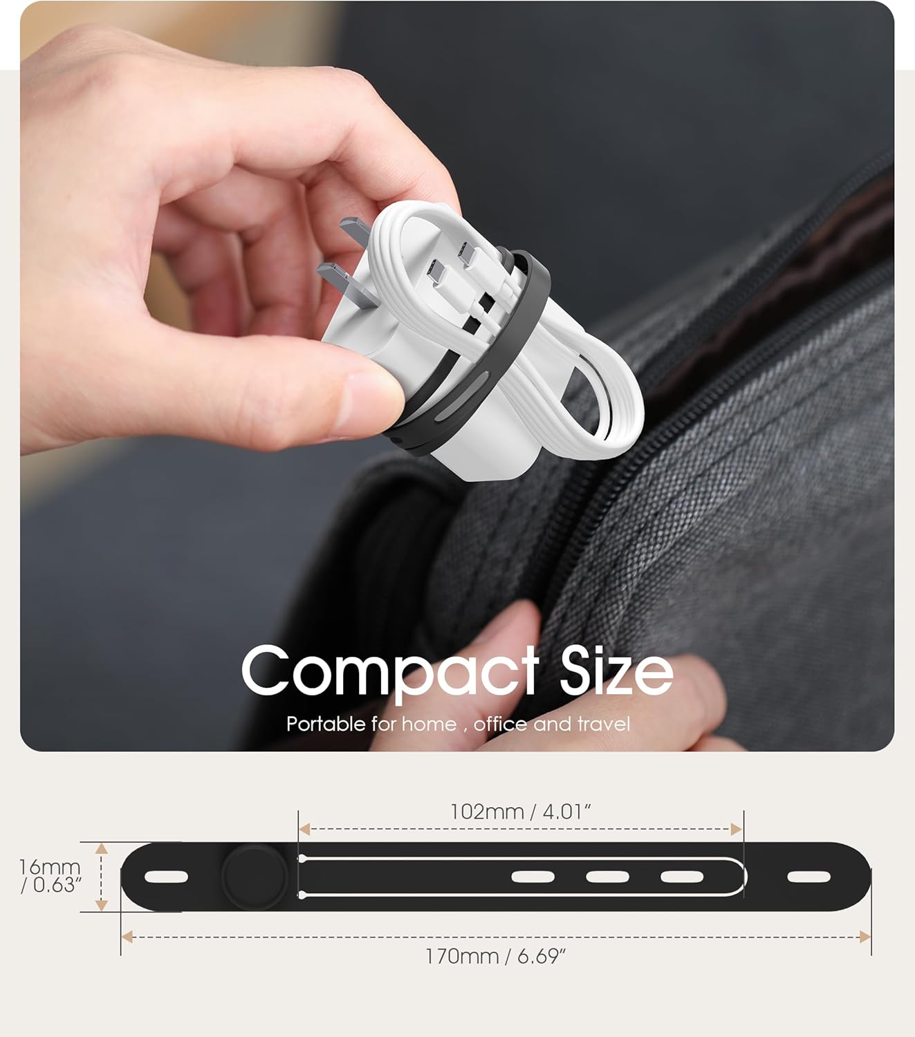 Nearockle Latest Double-Sided Silicone Cable Ties, 12Pcs Reusable Cord Organizer for Bundling Phone Charger and USB Cable, Multifunctional Organizer for Travel Home (Black)