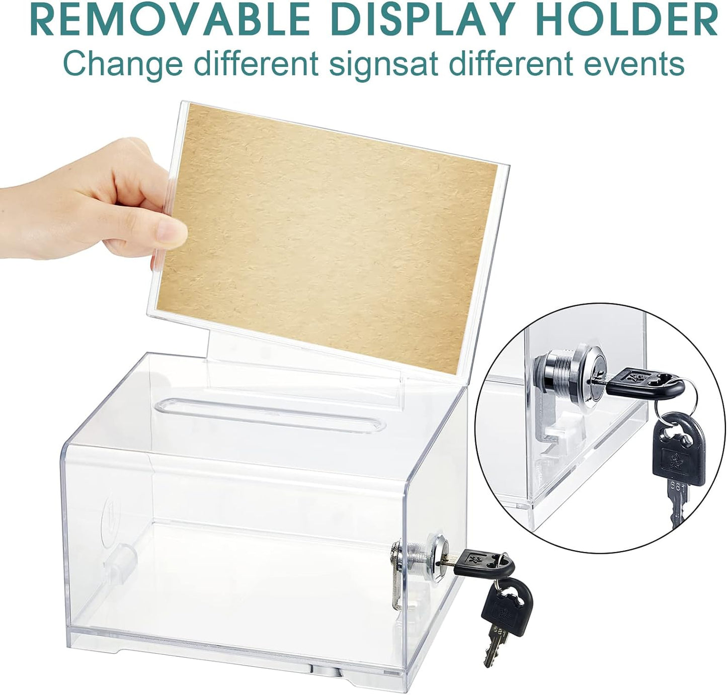 Chunful 10 Pcs Acrylic Donation Box with Lock and Sign Holder Clear Ballot Donation Boxes with Slot for Fundraising Suggestion Box Storage Container for Voting, Raffle Bowl, Tip Jar