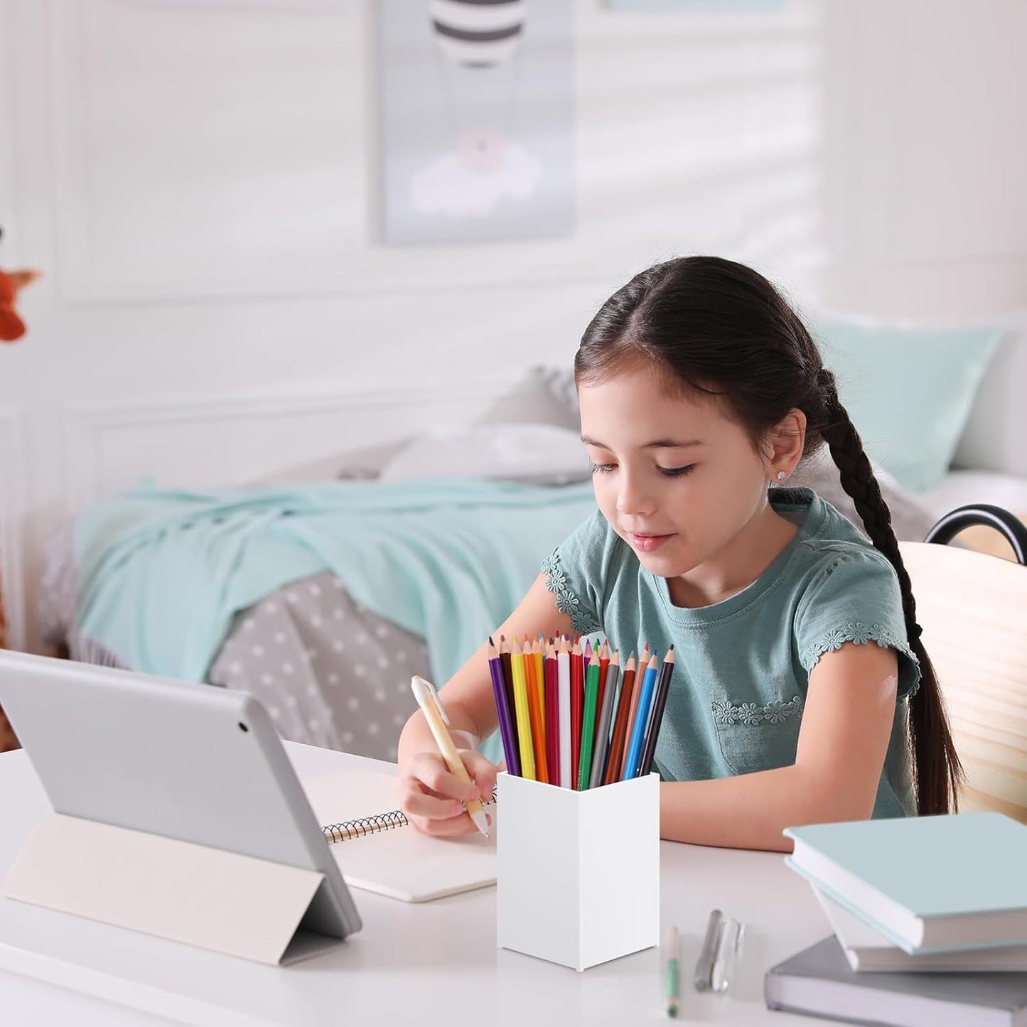 10Pack White Acrylic Pen Holder, Desktop Pencil Organizer Makeup Brush Holder Acrylic Pencil Cup Stationery Pencil Holder for Desk Office Pen Organizer