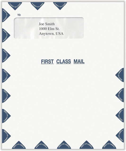 First Class Single Window Envelope | Tax Mailer, White/Blue, Self-Seal, 9-1/2" x 11-1/2", Pack of 50