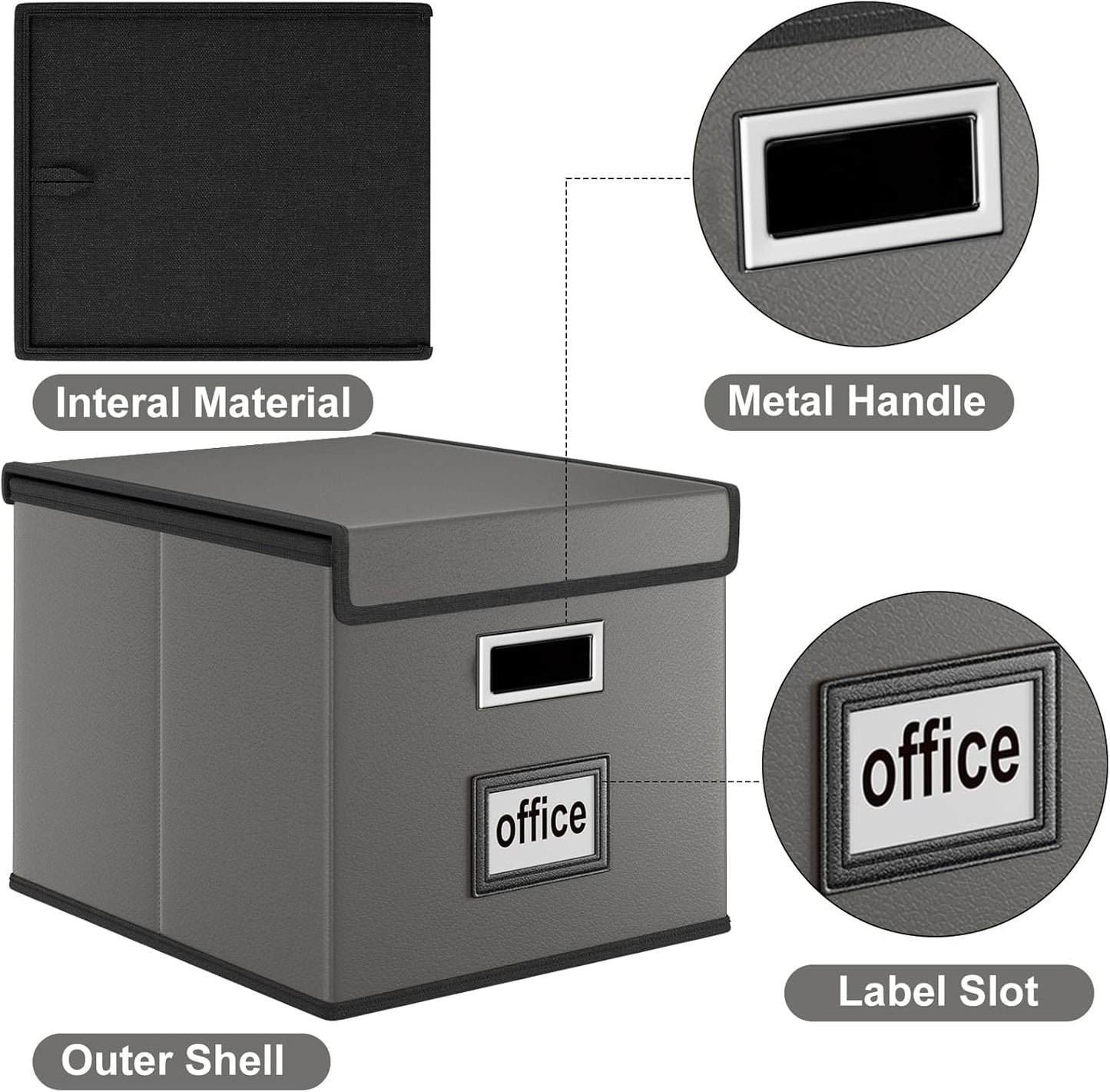 Huolewa Faux Leather File Organizer Box with Lid, Collapsible Hanging File Folder Box Organizer with Plastic Slides, Decorative Home/Office Filing System Boxes for File and Folders Storage