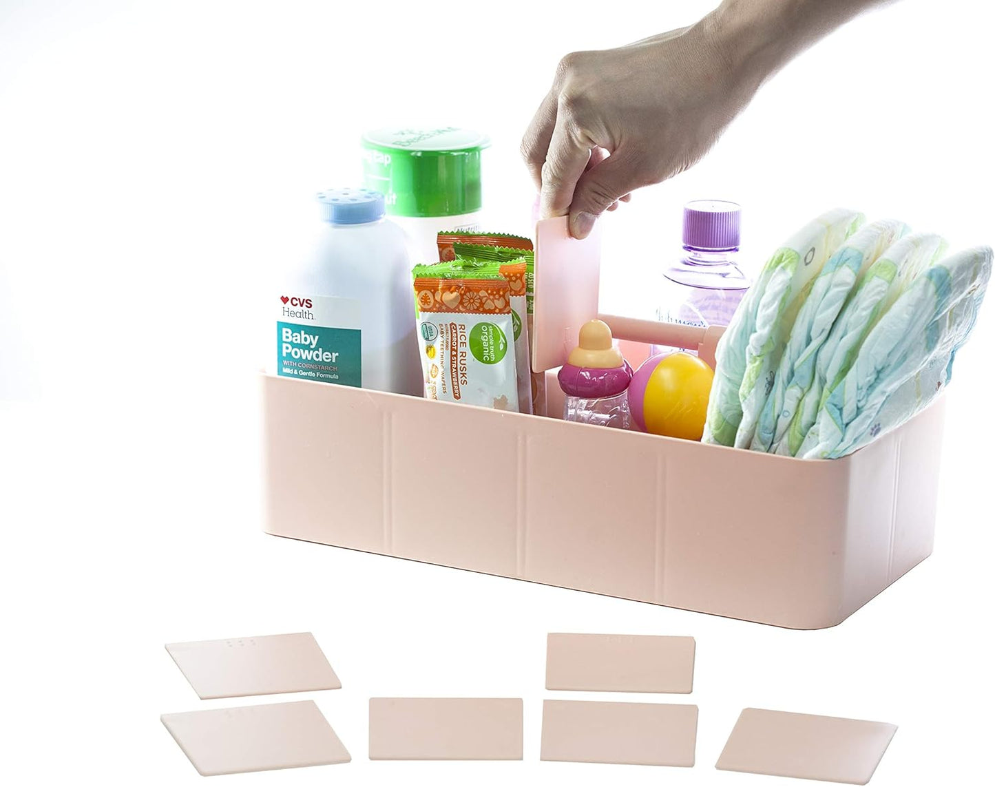 -Large Portable Caddy, DIY Dividers, 8 Compartments, School Home Business Organizer,Portable Basket with Handle Storage Organizer Modern Made in USA (4 PACK, Indie Pink)