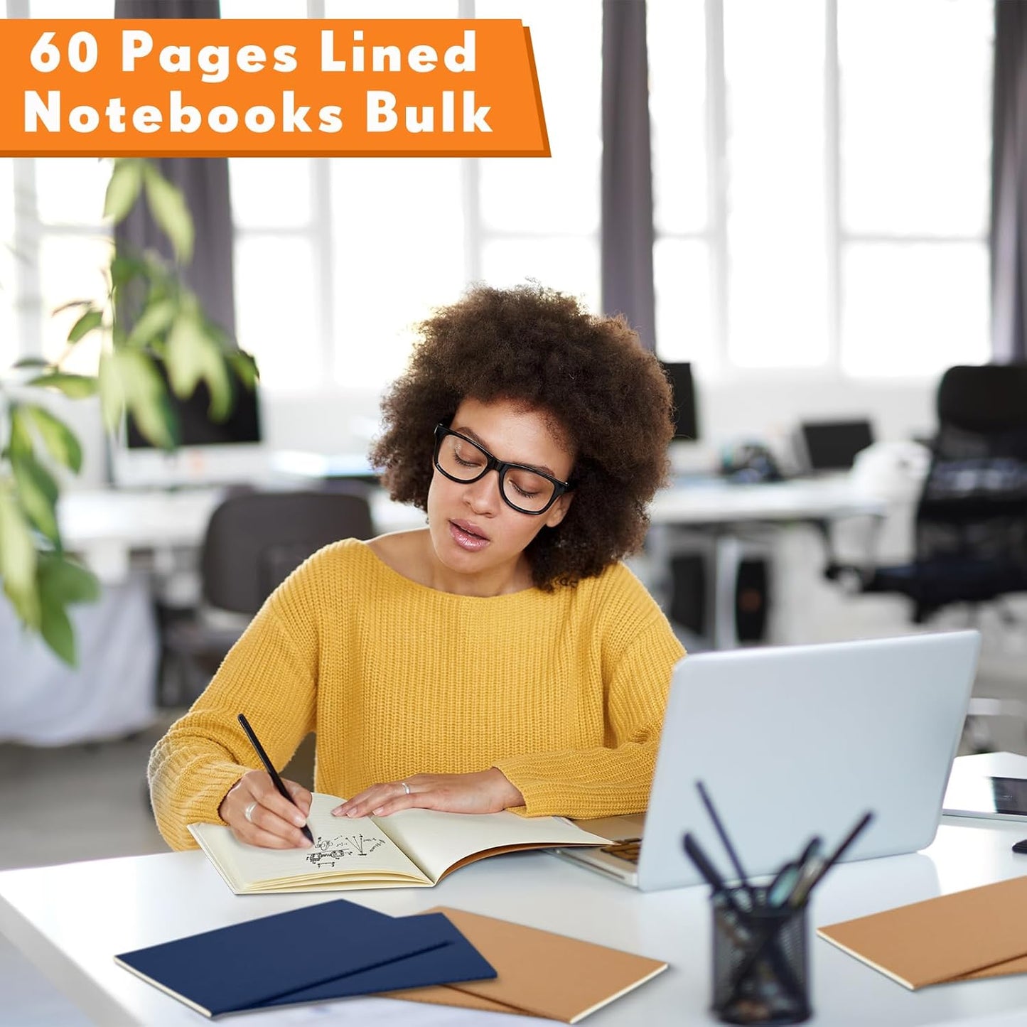 Mimorou 100 Pcs Kraft Notebook Journals 5.5 Inch x 8.3 Inch A5 Softcover Notebooks Bulk for Writing Sketch Office Notepad with 60 Pages 30 Sheets(Brown, Navy,Unlined)