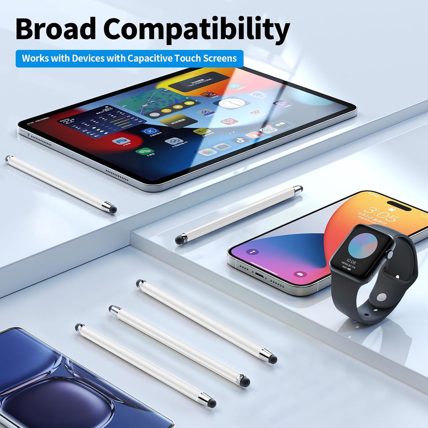 Stylus Pen for Touchscreen,5 PCS Stylus,Stylus 2-in-1 High Sensitivity Precision Suitable for Touch Screens of iPhone/ipad/Android Tablet(White)