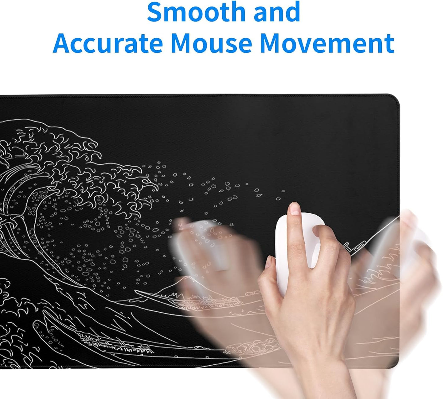 Mousepad 31.5 x 11.8 inches, Large Gaming Mouse Mat with Non-Slip Base, Extended Anime Mouse pad, Full Keyboard Mat with Stitched Edges for Gaming and Office (Kanagawa Wave)