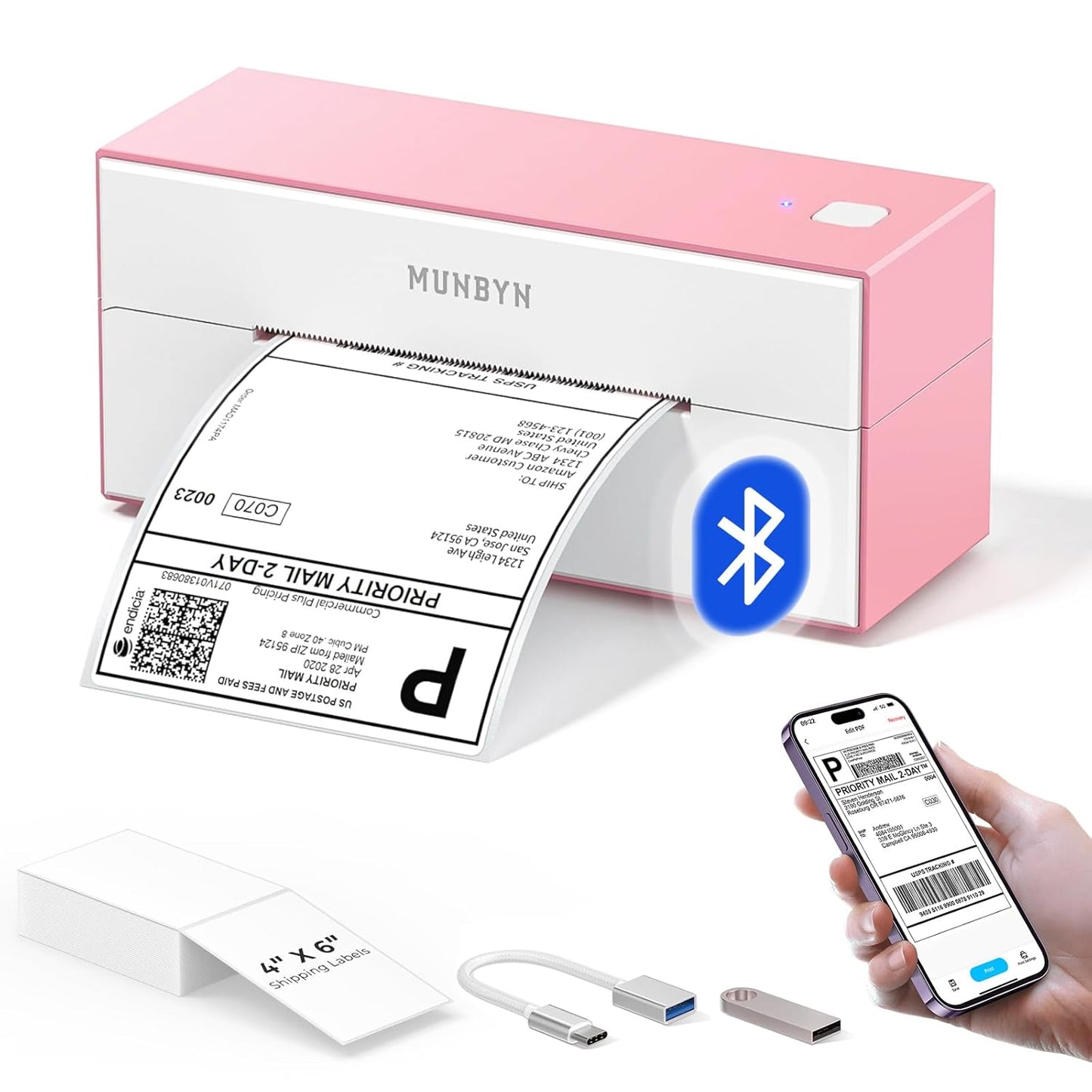 MUNBYN Bluetooth Thermal Label Printer, 4x6 Shipping Label Printer for Shipping Packages, Compatible with iOS, Android, PC, Mac, Chrome OS, Etsy, Ebay, Shopify, Amazon, USPS and More