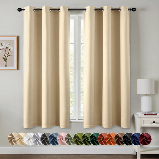 MIULEE Cream Beige Blackout Curtains - Thermal Insulated Bedroom Curtains Room Darkening Drapes for Living Room Kitchen Grommet Top Light Blocking Window Treatment, 40 x 54 Inches Long, 2 Panels