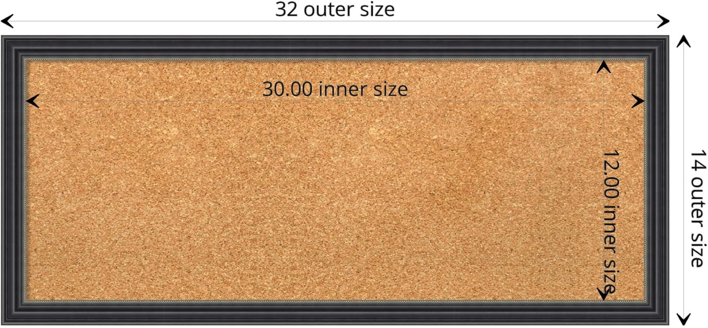 Amanti Art Natural Cork Board for Wall, 14x32 Vision Board with Black Wood Frame, Medium Corkboard Office Decor for Home Organization, Traditional Corkboard Pinboard to display items for home