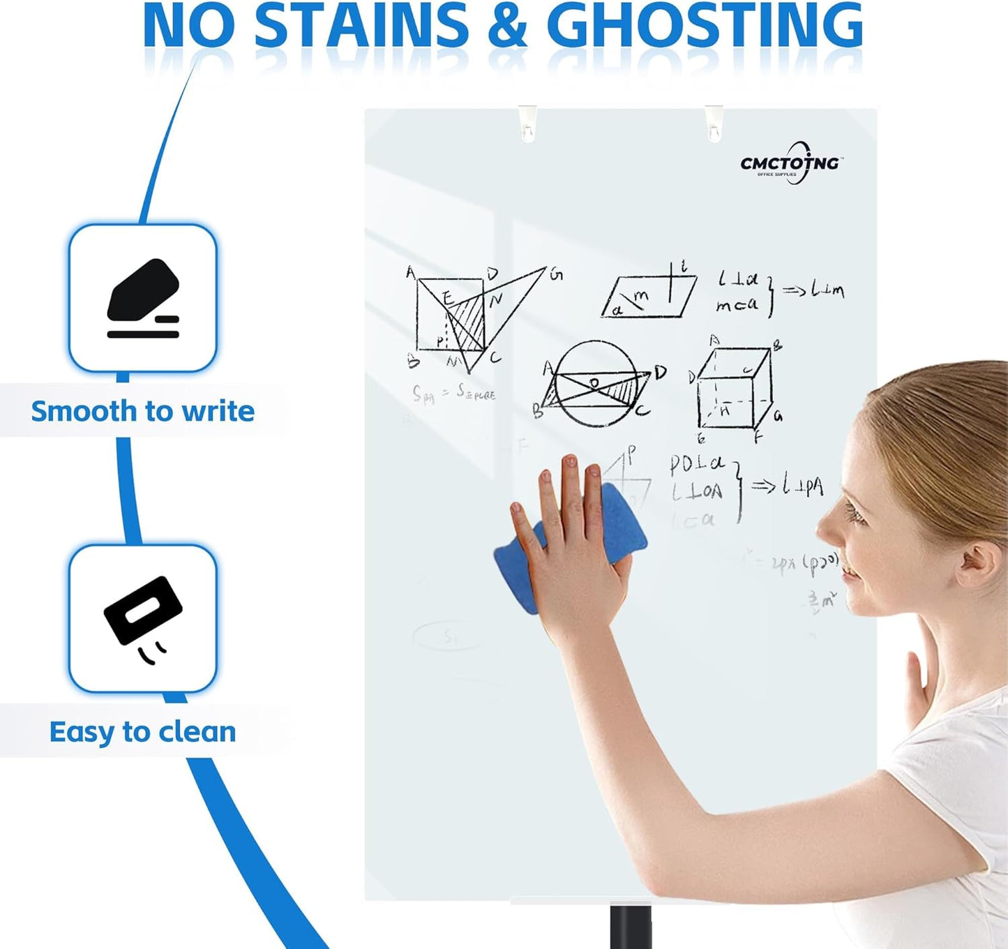 Rolling Magnetic Tempered Glass Whiteboard Frameless Dry Erase Board Wall Mounted Ideal for Office Classroom and Home Use Durable Whiteboard Glass Surface (28'' X 40'')