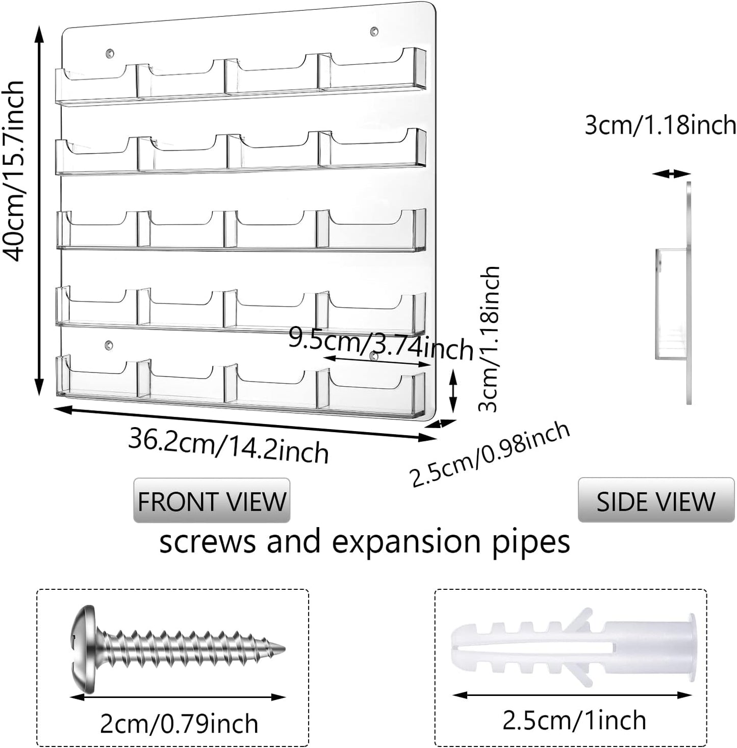 Hillban Acrylic Business Card Holder Wall Mount Clear Sticker Display Rack Multiple Card Holders Clear Acrylic Organizing Sticker Display Stand Pre Drilled(20 Pockets)