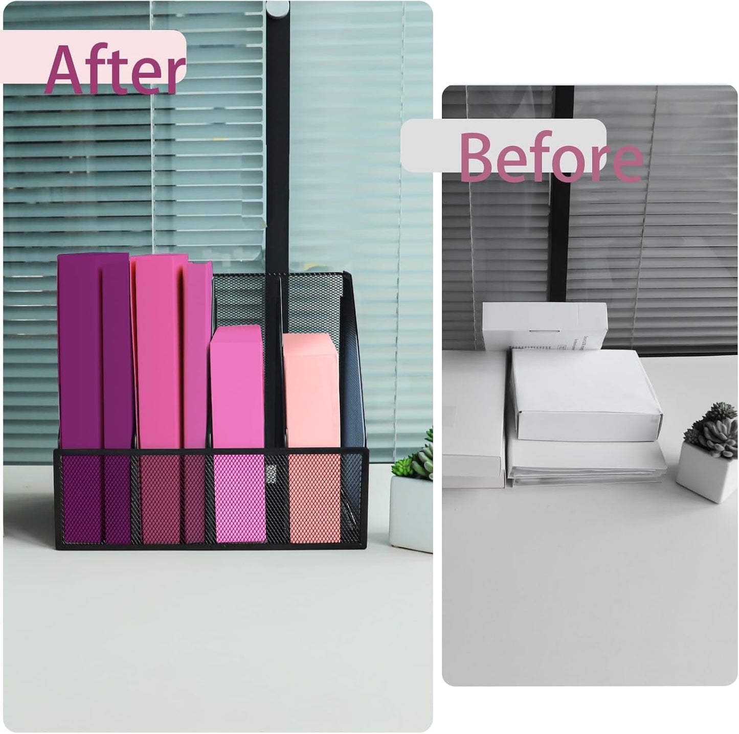 Desk Organizers, Metal Magazine File Holder with 4 Vertical Compartments Rack Binder File Organizer for Office Supplies, Home Workspace - Black