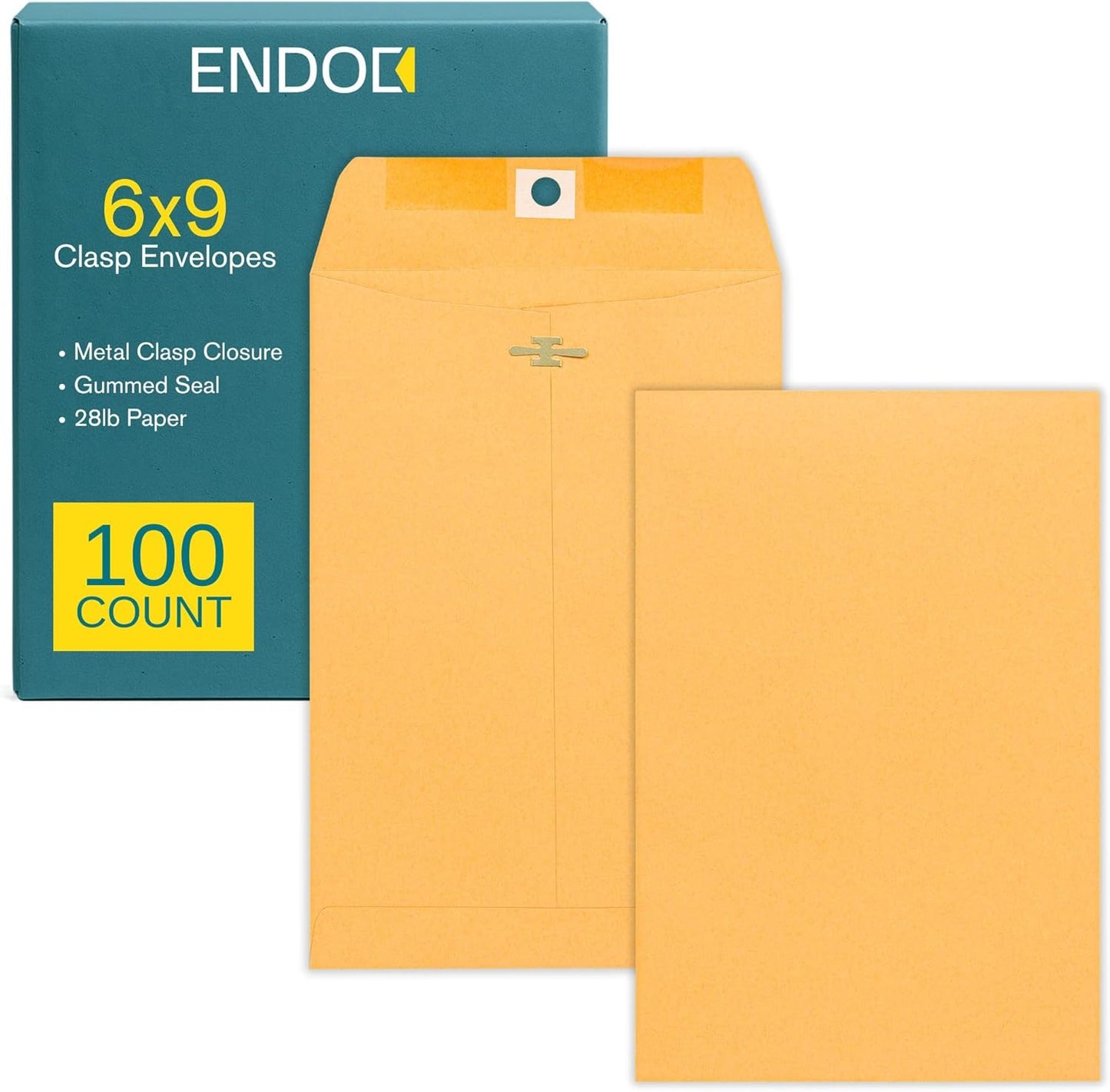 6x9 Clasp Envelopes – 100 Pack Brown Kraft Catalog Envelopes with Clasp Closure & Gummed Seal – 28lb Heavyweight Paper Mailing Manila Envelopes for Home, Office, Business, Legal or School