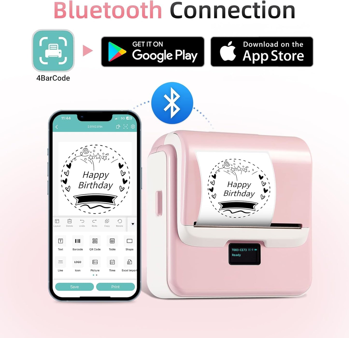 ORGSTA Label Maker Machine with Tape, T003 Thermal Label Maker, 3.15 Inch Bluetooth Label Printer Compatible with Phone & PC, Sticker Printer Barcode Thermal Maker for Small Business, Home, School