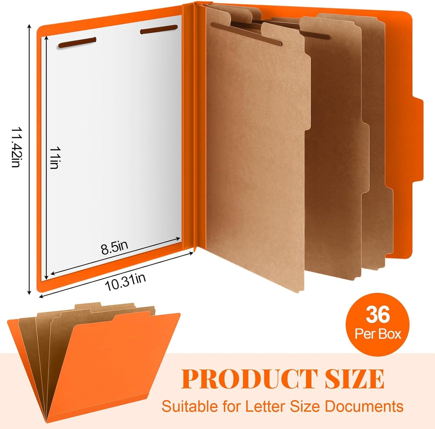 36 Pcs Classification Folders Letter Size, 3 Divider Pressboard File Folder with Fasteners, Expanding File Organizer Bulk for Teachers, Clergy, Office, Church, Christmas Donations (Orange)