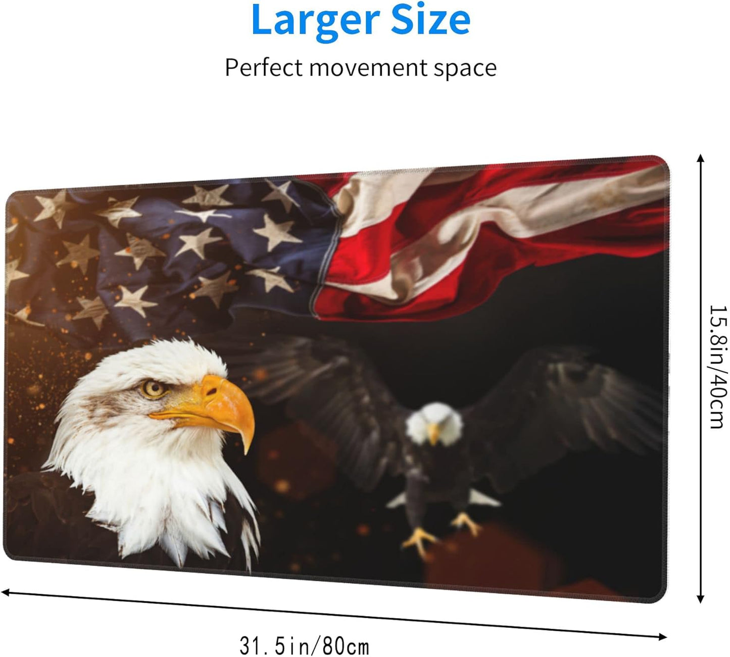Desk Mat,American Flag Eagle Extended Gaming Mouse Pad for Office Work & Game,Computer Keyboard Mouse Mat Desk Non-Slip Rubber Base Large Mousepad with Stitched Edges, 31.5x15.7inch