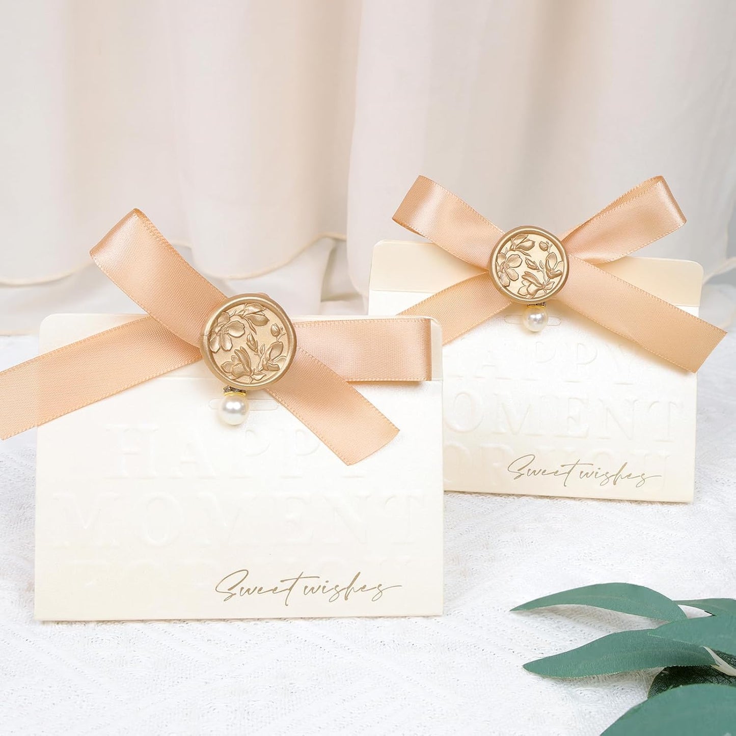 UNIQOOO Wax Seal Stickers - 3D Magnolia Wedding Invitation Envelope Botanical Seal Stickers, 50 Pcs Self- Adhesive Light Gold Stickers, Perfect for Invitation, Christmas, Gift Wrapping, Party
