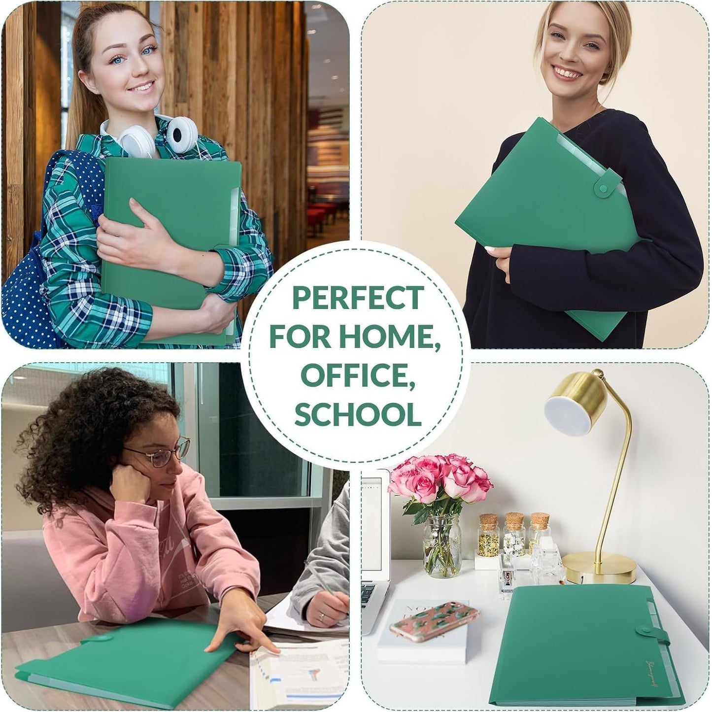 SKYDUE Expanding File Folder, Accordion File Organizer with 8 Pocket & Inner Card Pocket, Expandable Document Paper Receipt Holder for School Office Hospital, Letter/A4 Size Green