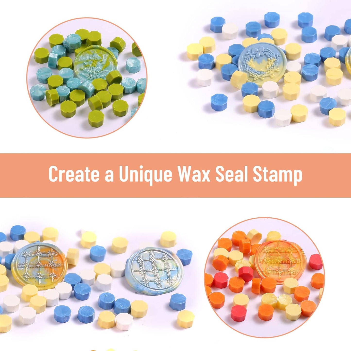 Comealltime 630Pcs 24 Colors Sealing Wax Beads, Colorful Seasons Theme Wax Seal Kit with 1Pcs Melting Spoon, 10Pcs Tea Light Candles and Gift Box(Colorful Season)