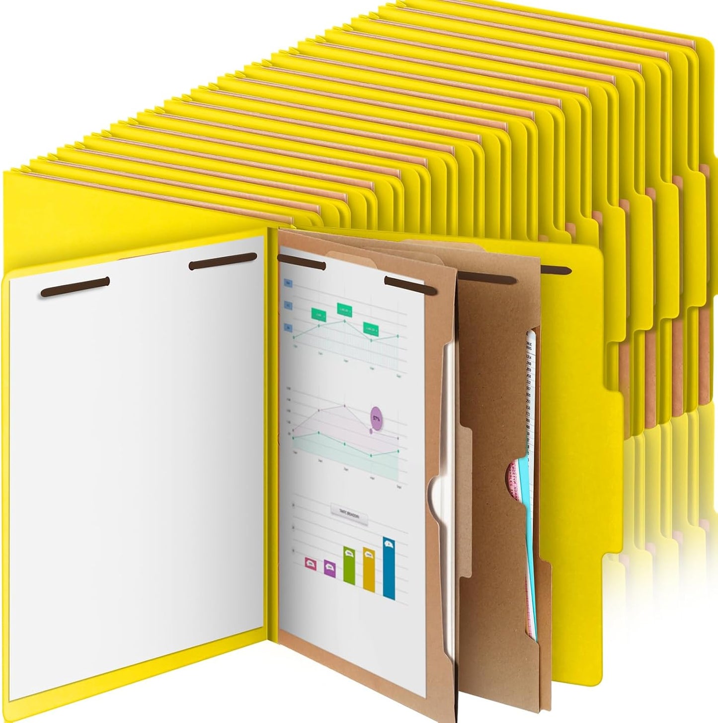 36 Pcs Classification Folders Letter Size, 2 Pocket Dividers Pressboard File Folder with Fasteners, Expanding File Organizer Bulk for Teachers, Clergy, Office, Church, Christmas (Yellow)