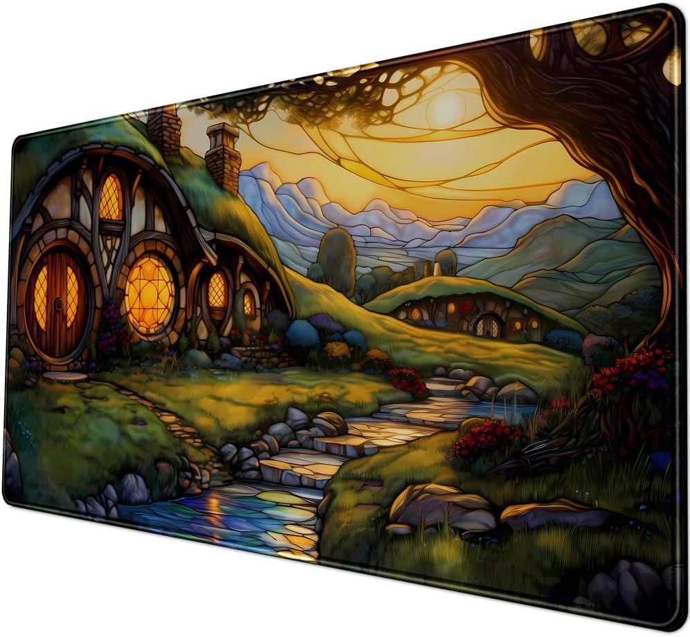 Cute House Anime Mouse Pad Desk Mat Gaming Playmat MTG Game Mat Large Gaming Mousepad for Desk Computer Keyboard Laptop Pad, Desk Decor Home Office with Stitched Eges Pad (31.5x15.7 in)