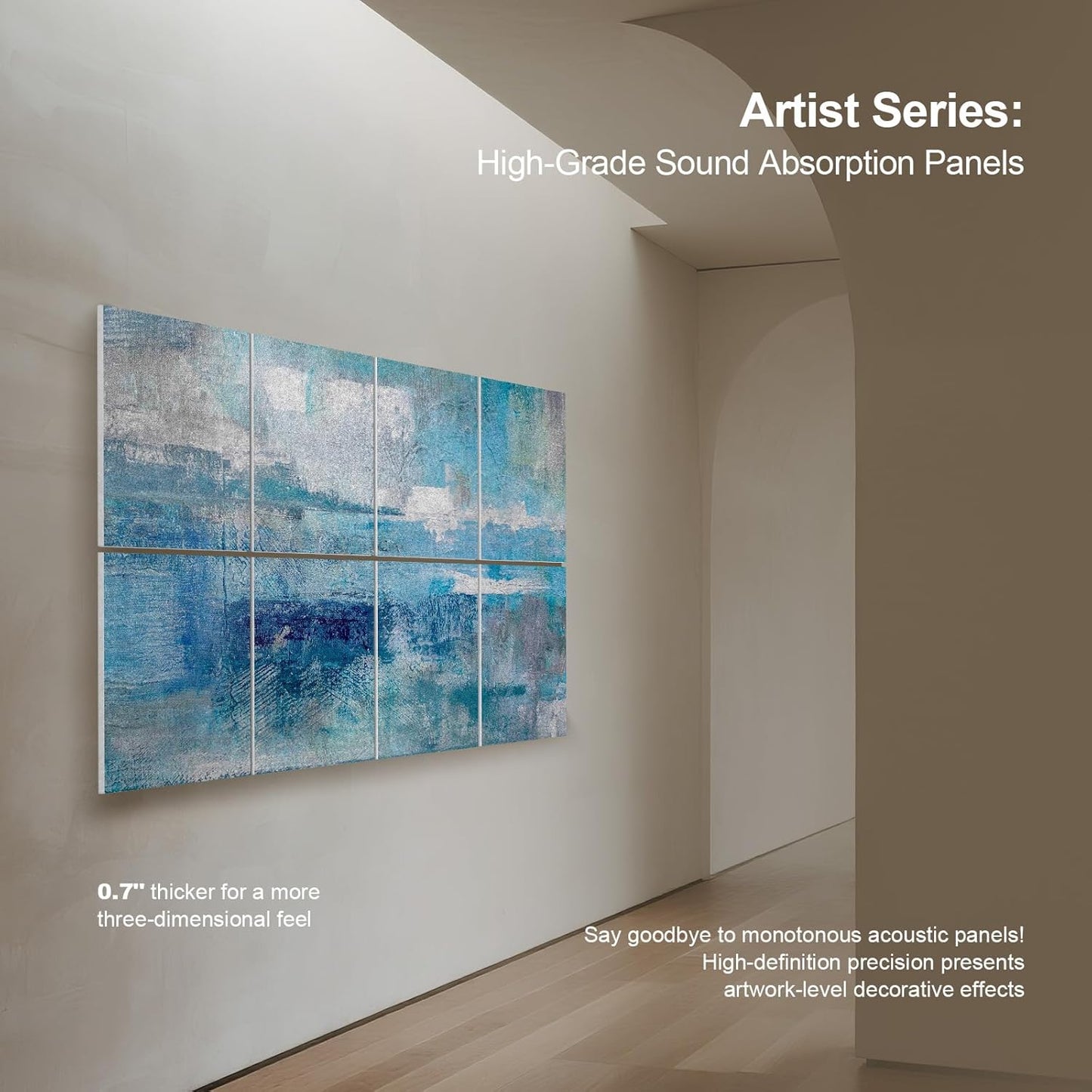 UMIACOUSTICS 8 Pcs 0.7Inch Thick Art Acoustic Panels, Total 47.2” x 31.5” Decorative Sound Absorbing Art Panels, Acoustical Wall Panels for Home, Office, Hotel, Snow-Blue Dyeing-Fog