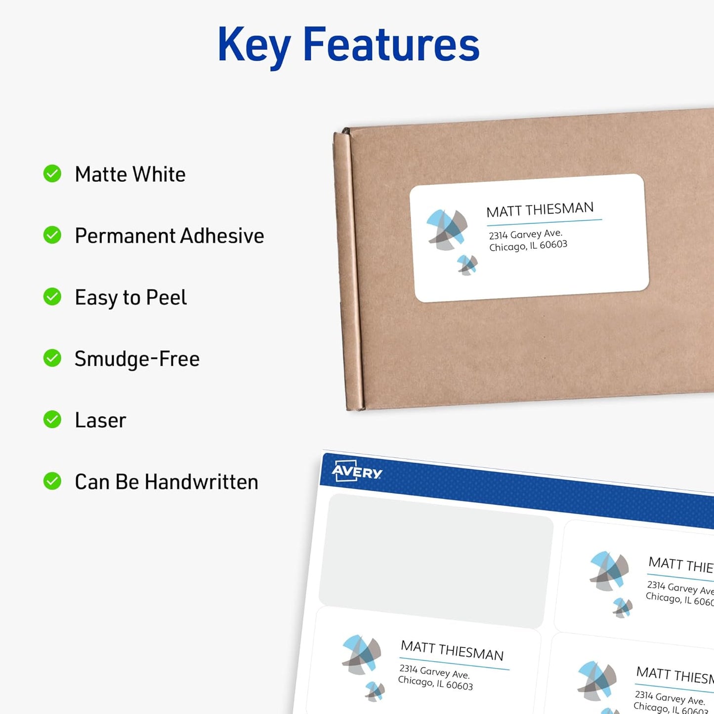 Avery Half-Sheet Printable Shipping Labels, 5.5" x 8.5" Customizable Stickers, White, 1,000 Blank Mailing Labels Total, Great for Mailing, Shipping, Organizing, and More (5-Pack of 5126)