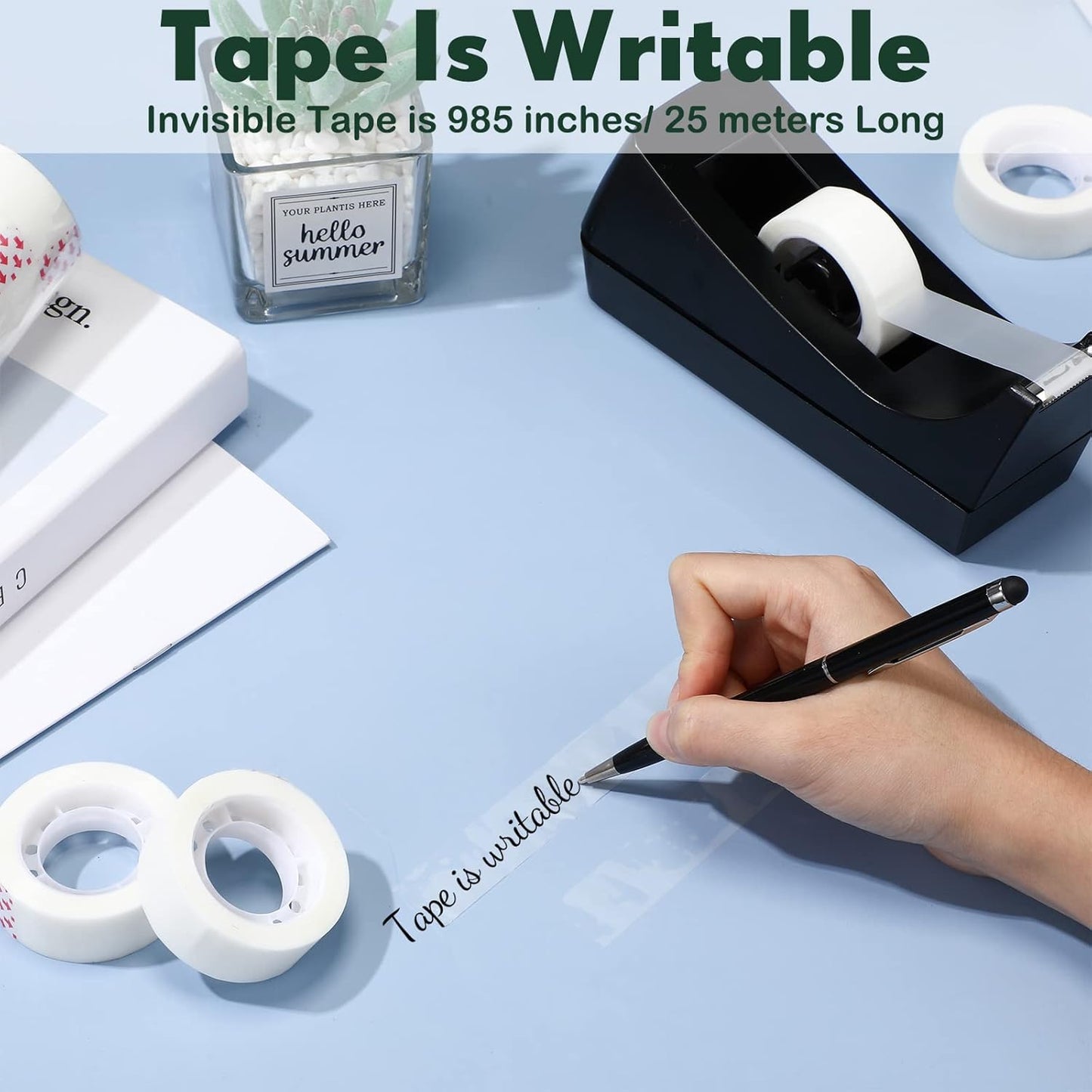 Yahenda 6 Pack Desktop Tape Dispenser Non Skid Base with 0.7 x 985 Inches Invisible Tape Refills Bulk Weighted Roll Dispenser for Office Home School