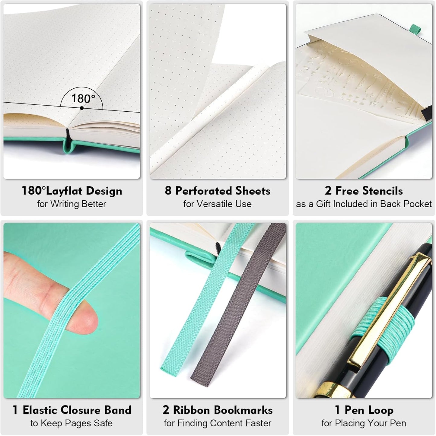 5 Pack Bullet Dotted Journal Notebook, 312 Numbered Pages Dot Grid Notebooks Bulk, 100gsm No Bleed Paper Hardcover Leather Journal, Dot Journal Notebook Set for Women Men School Office, A5, Multicolor