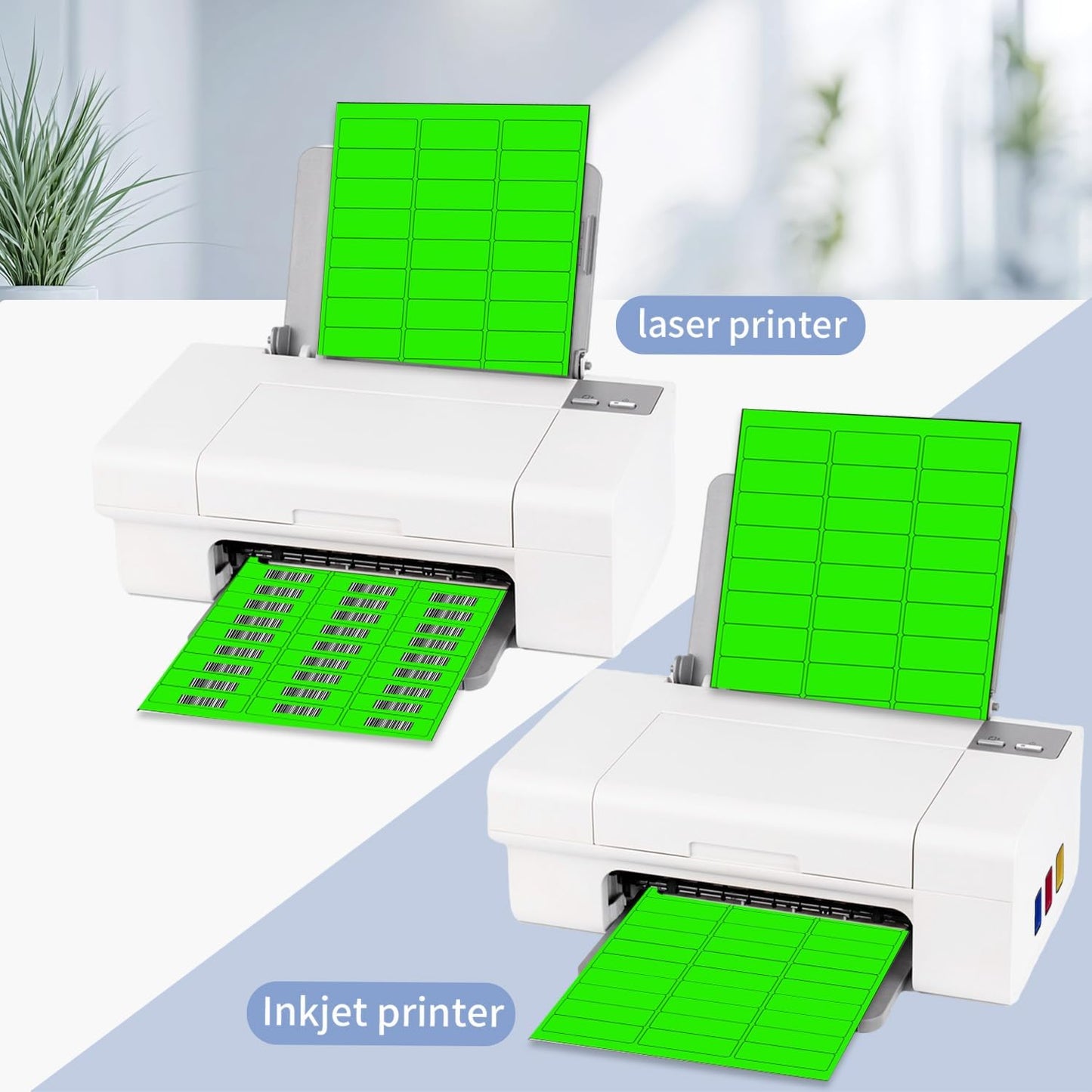 1" x 2-5/8" Address Labels 600 Labels Sticker Paper for Laser/Ink Jet Printer Mailing Labels 8.5"×11" Fluorescent Green 30 per Sheet