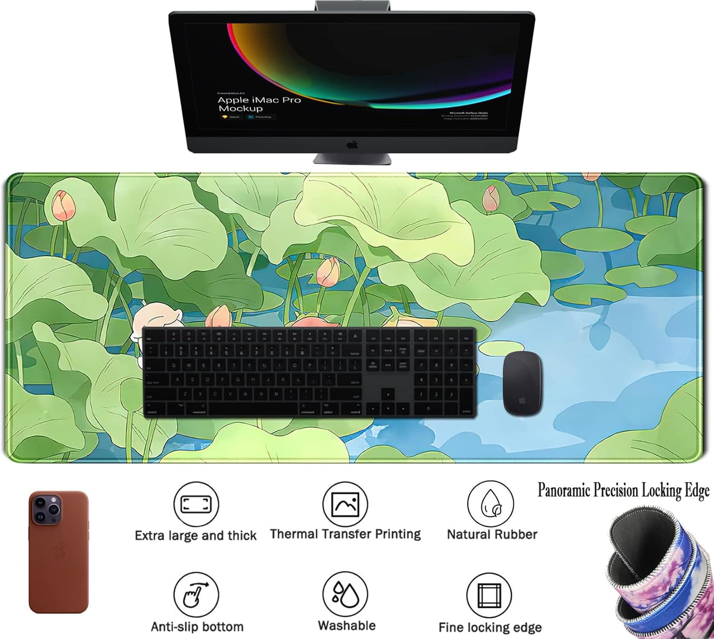 Kawaii Desk Mat Cute Mouse Pad Green Healing Design Cartoon Anime Duck Desk Pad Large Laptop Keyboard Mat Pad Computer Mouse Pads for Girl Desk Office Decor, 31.5x11.8 in Desktop Mousepad Deskmat