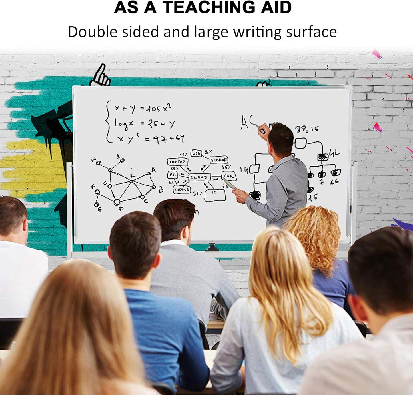 Mobile Whiteboard 72"x40" Magnetic Dry Erase White Boards on Wheels Double-Sided Large Whiteboard with Rolling Stand for Classrooms, Offices and Home