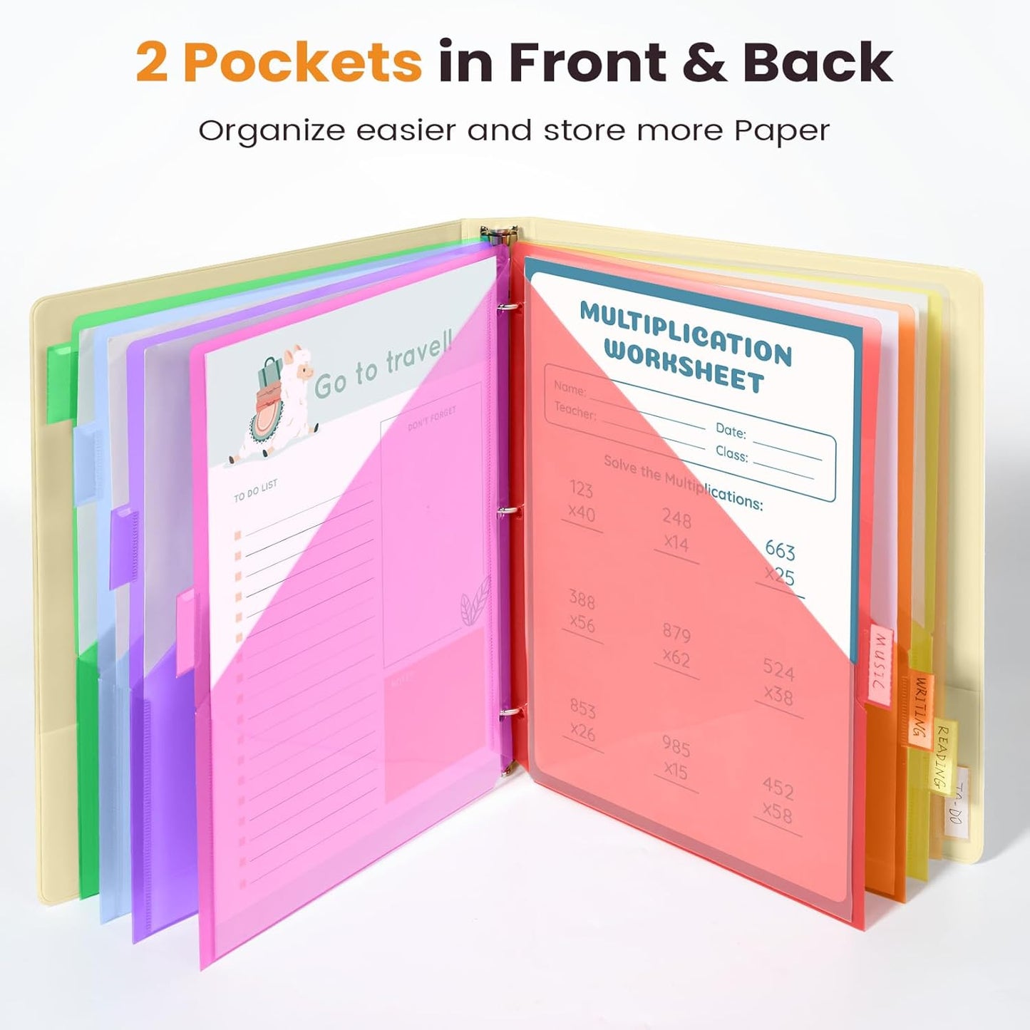 Sooez 16 Count Dividers with Pockets, 8 Tabs Binder Dividers for 3 Ring Binders, Binder Dividers with tabs, Binder Divider with Pockets for US Letter Size, Insertable Big Tabs, Multicolor, 2 Sets