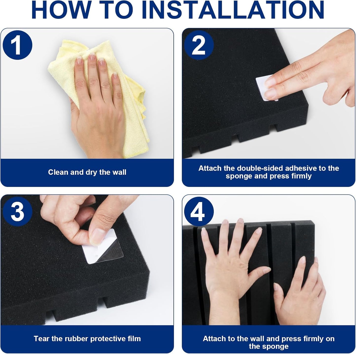 Acoustic Foam Panels, 48 x 24 x 2 inches, 4 Pack Soundproof Foam Wall Panels High Density Noise Canceling Studio for Echo Absorption Home Office (Black 4 Pack, 48" x 24" x 2")