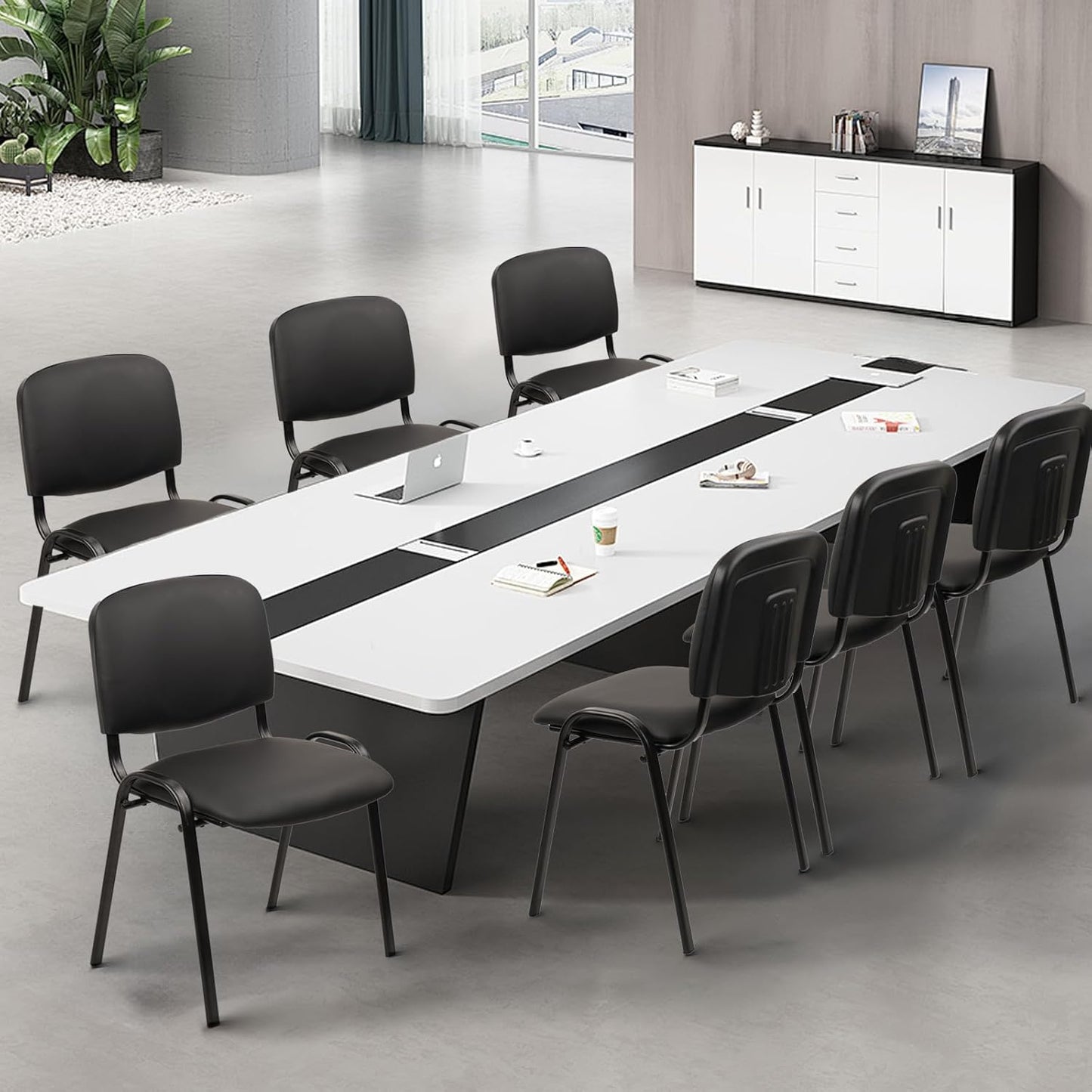 CLATINA Stacking Conference Room Chairs No Wheels, PU Leather Waiting Room Chair Armless Stackable Office Guest Chair with Metal Frames for Reception Lobby Side Training School, Black Set of 10