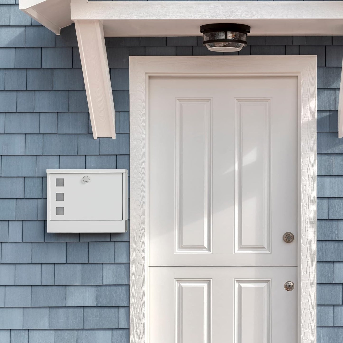 LAND·VOI Locking Mailbox Wall Mounted, Metal Postbox with Three Sets of Mail Box Number Stickers, 4 Keys, 14.4" x 4.5" x 11.2", Large Capacity, Textured White, AMB11W