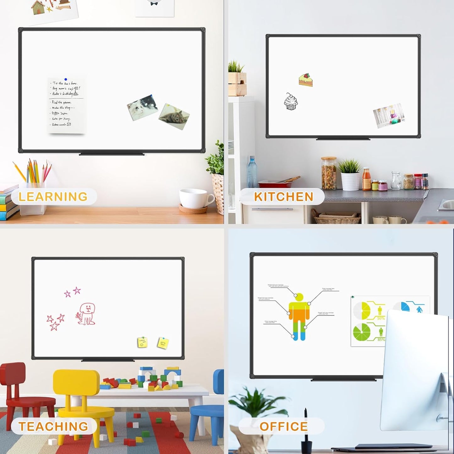 JILoffice Magnetic Whiteboard/White Board, Dry Erase Board 48 x 36 Inch, Black Aluminum Frame Wall Mounted Board for Office Home and School