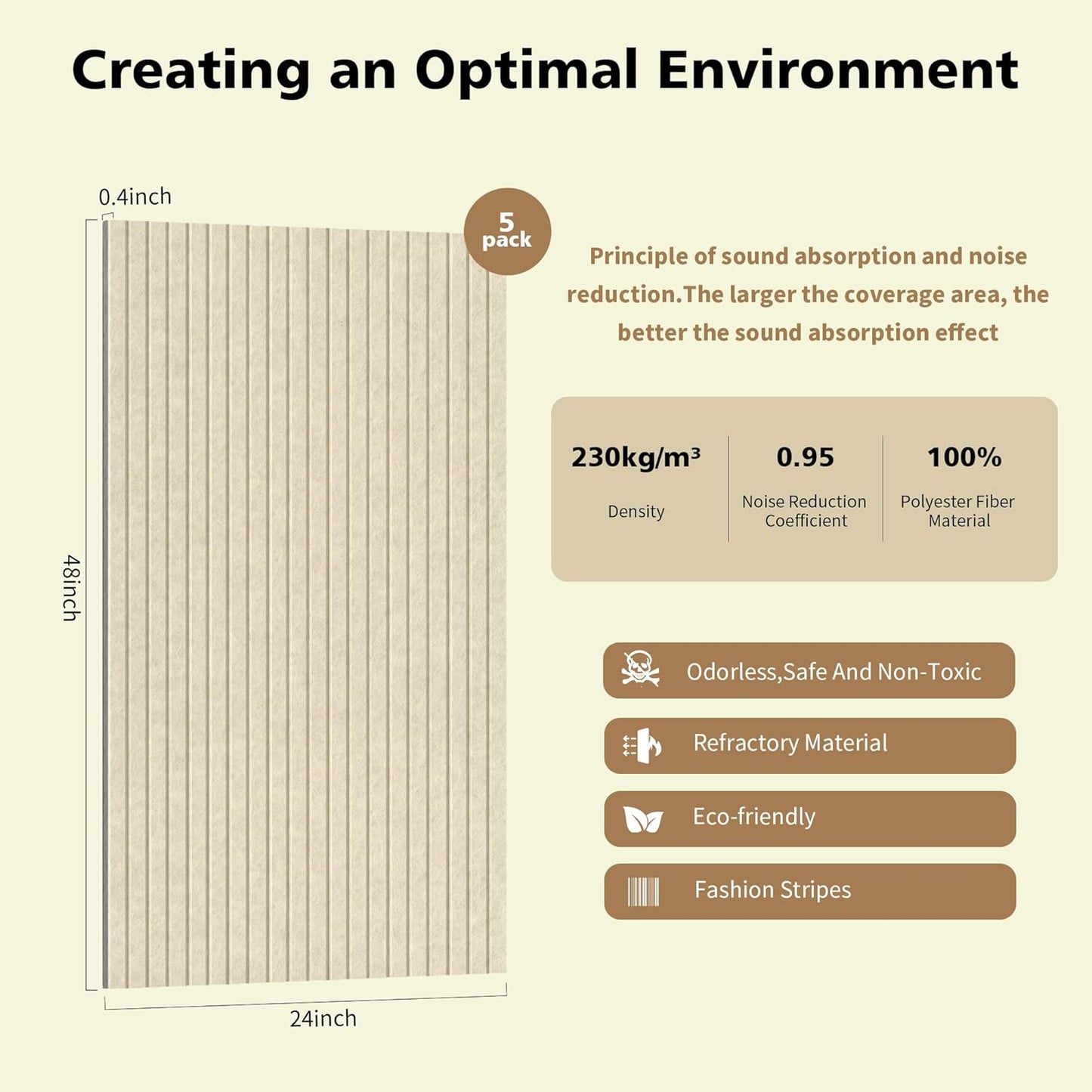 Acoustic Panels,5 Pack Sound Panels Noise Reducing for Walls,48"x24"x0.4" Soundproof Wall Panels,High-Density Acoustic Wall Panels,Decorative Sound Dampening Panels,Camel