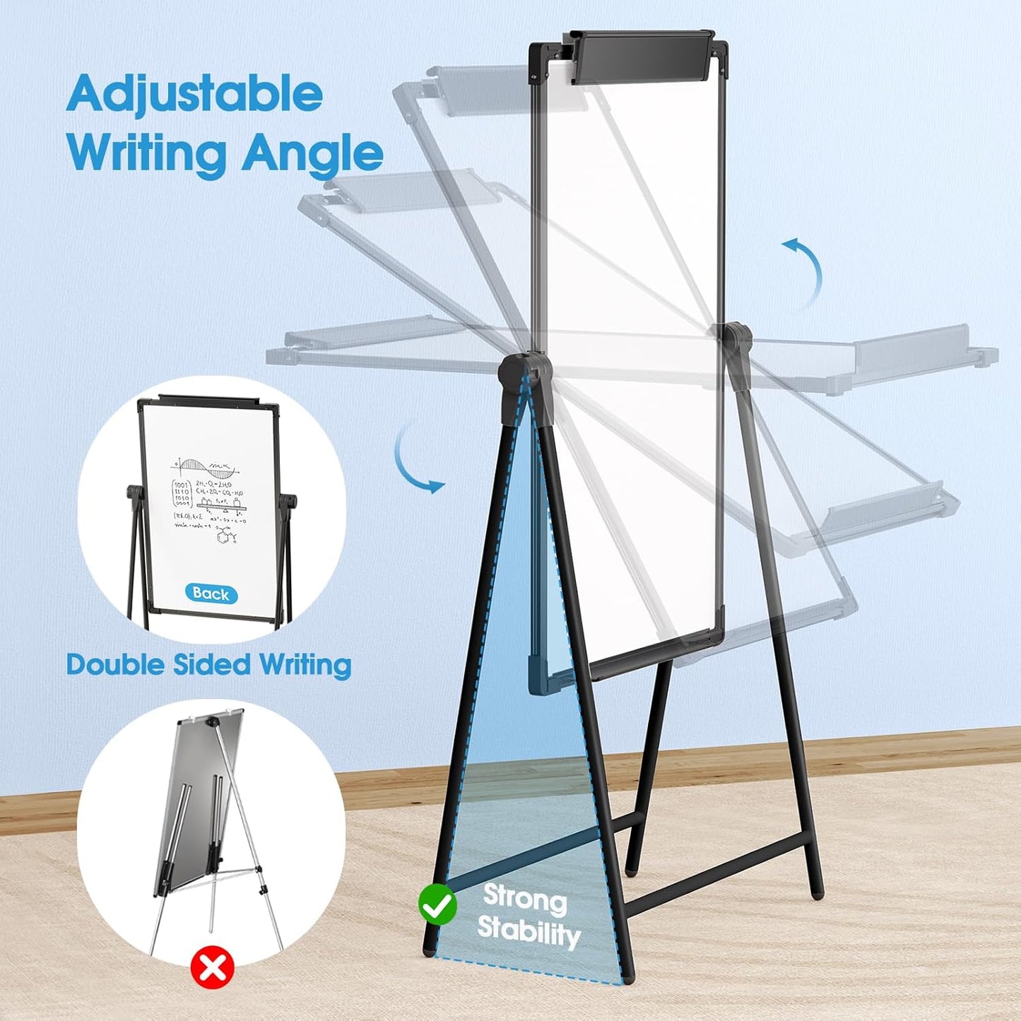 MaxGear Large White Board with Stand, 36" x 24" Double Sided Big Easel Whiteboard A-Stand Dry Erase Board Height Adjustable Flip Chart for School,Classroom,Office, Black Aluminum Alloy Frame