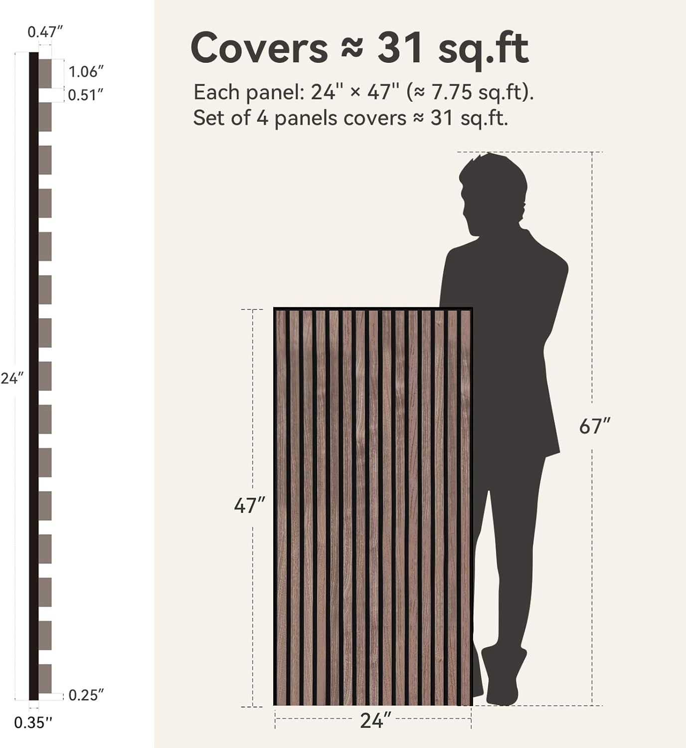 Upick MDF Acoustic Wall Panels, 4 Pack 48" x 24" 3D Slat Wood Panels for Wall, Soundproof Panels for Interior Wall Decor, Walnut