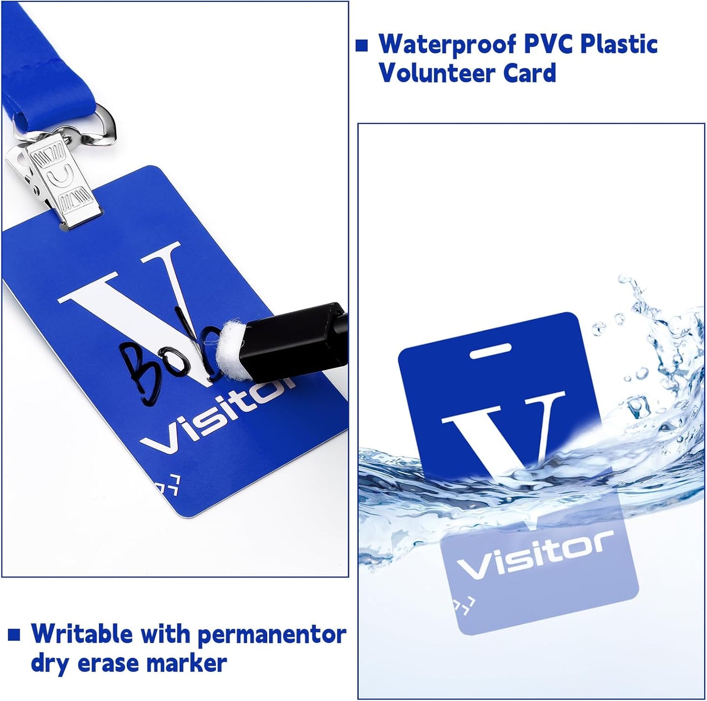PerKoop 25 Pack Visitor Badge Lanyards Volunteer Badge Holder with Clips ID Card Holder with PVC Pass Card Reusable Breakaway Lanyards for Company Exhibition Guest Visitor(Blue)